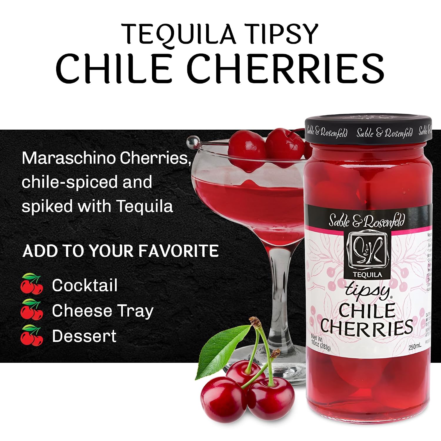 Sable & Rosenfeld Bourbon Tipsy Dark Reserve Cherries, 10 oz, Pack of 1