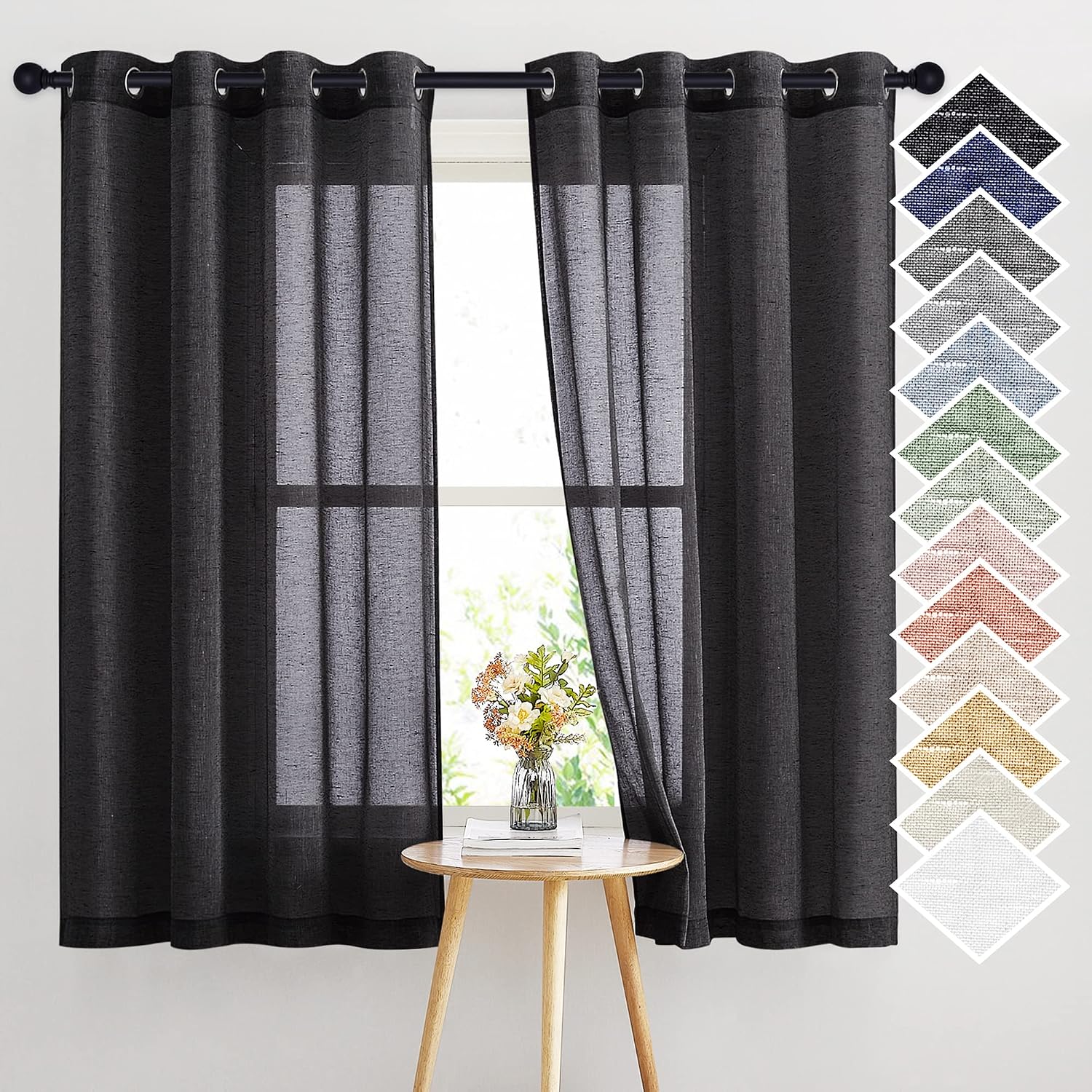 NICETOWN Linen Curtains Semi Sheer Bedroom Window Curtains