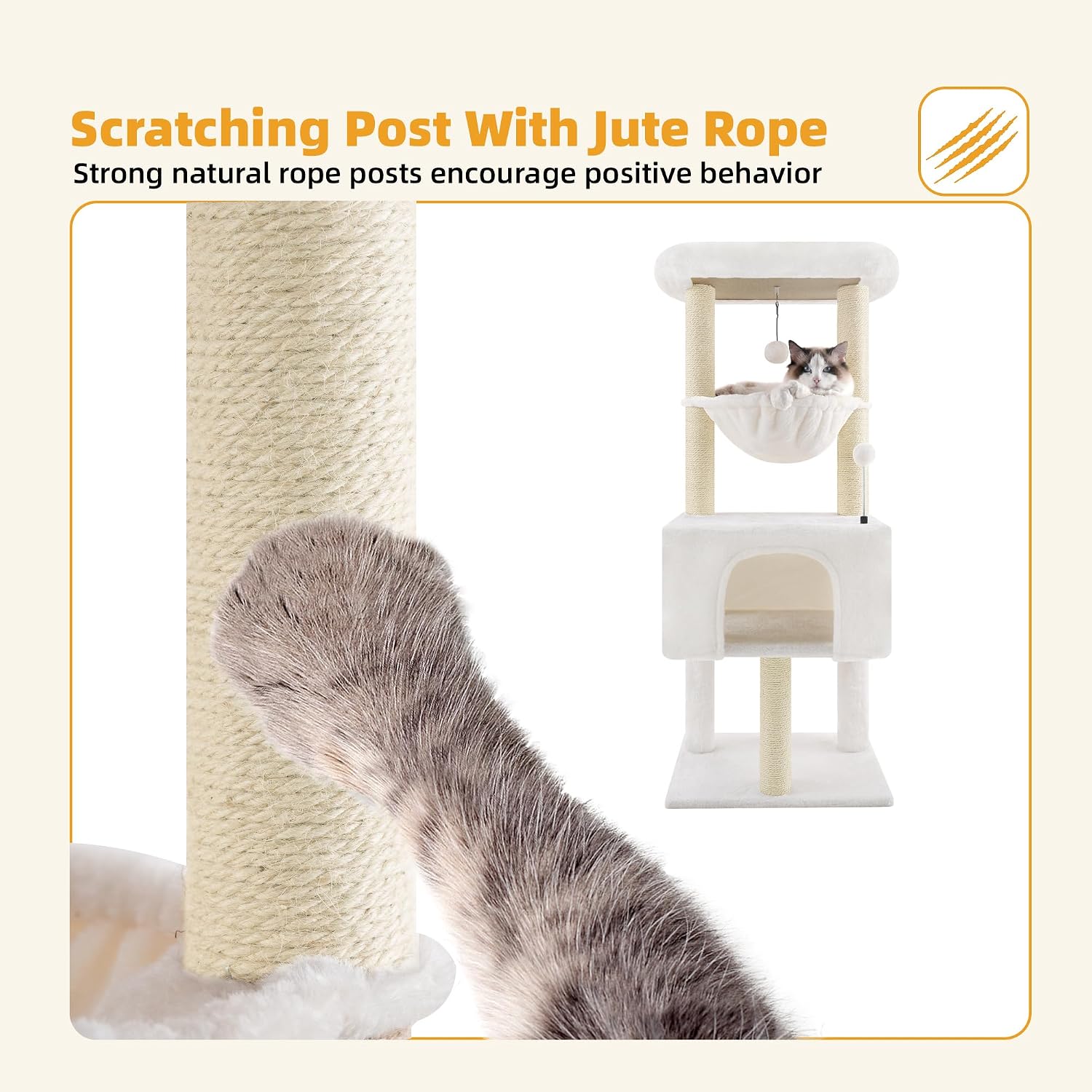 32" Cat Tree for Indoor Cats, 2-in-1 Cat House with Sisal Scratching Post & Ramp, 2-Level Cat Tower with Rotatable Feather & Ball Toys, Stable Grey Cat Condo for Small/Medium Cats, Grey