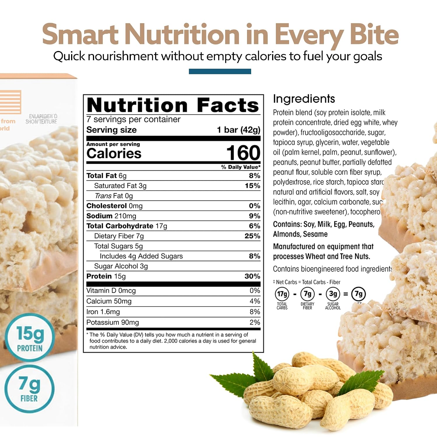 Wonderslim High Fiber Protein Bars, Low Calorie Snack – Fluffy Nutter, 7ct | 15g Protein, 7g Fiber – Gluten-Free, Low Sugar, Protein Snack Bars for Hunger & Craving Control, Weight Management Support