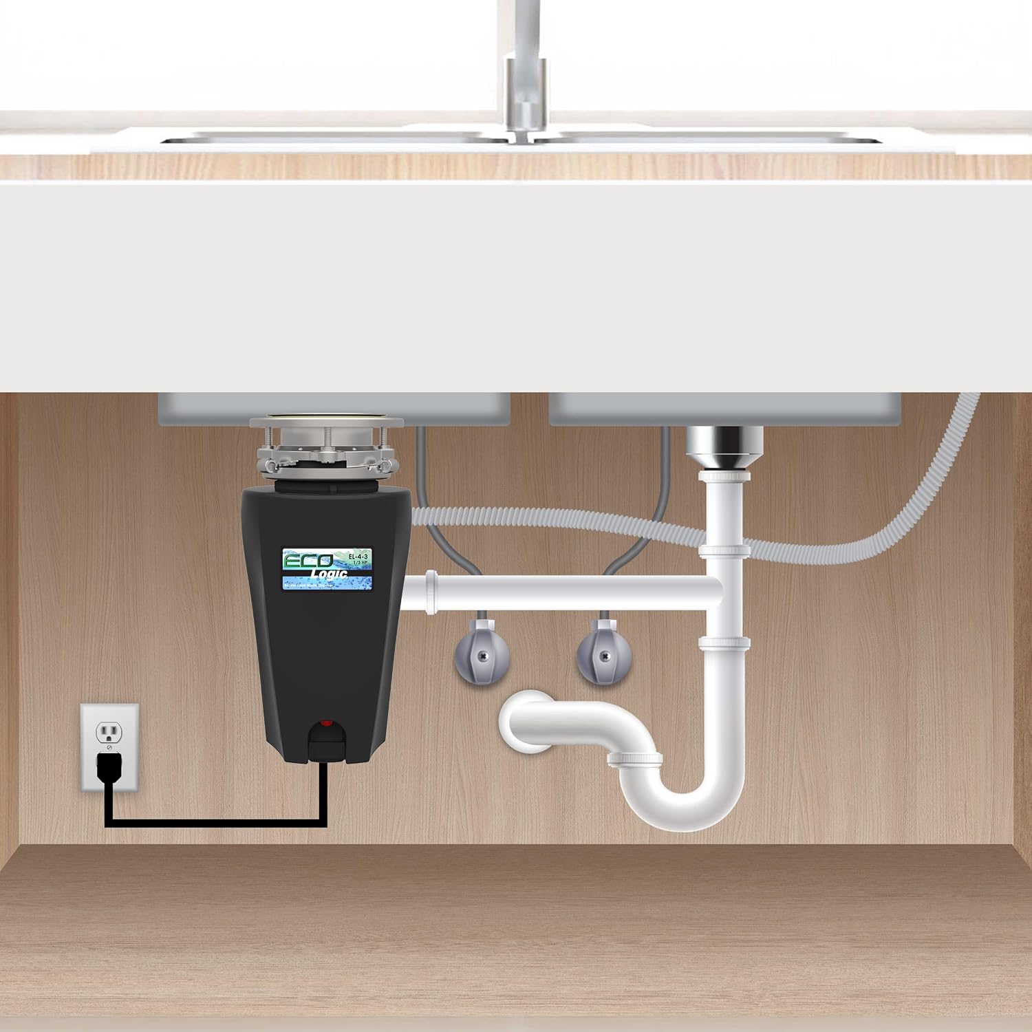 Eco Logic 1/3 HP Garbage Disposal, Universal 3-Bolt Mount, Power Cord