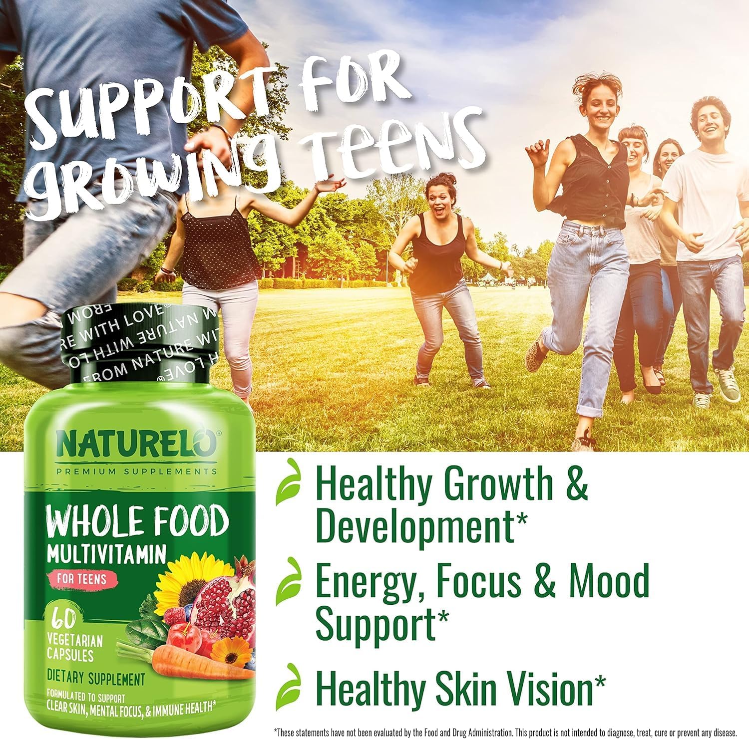 NATURELO Multivitamins for Teenage Girls/Boys, 120 Capsules