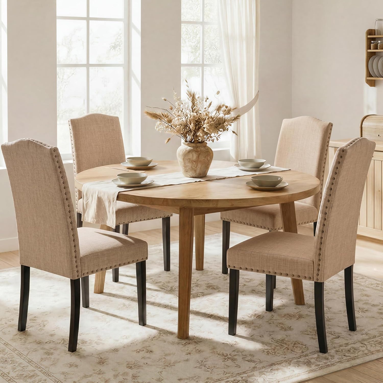 Yaheetech Dining Chairs Set of 2 High Back Parson Chairs Khaki