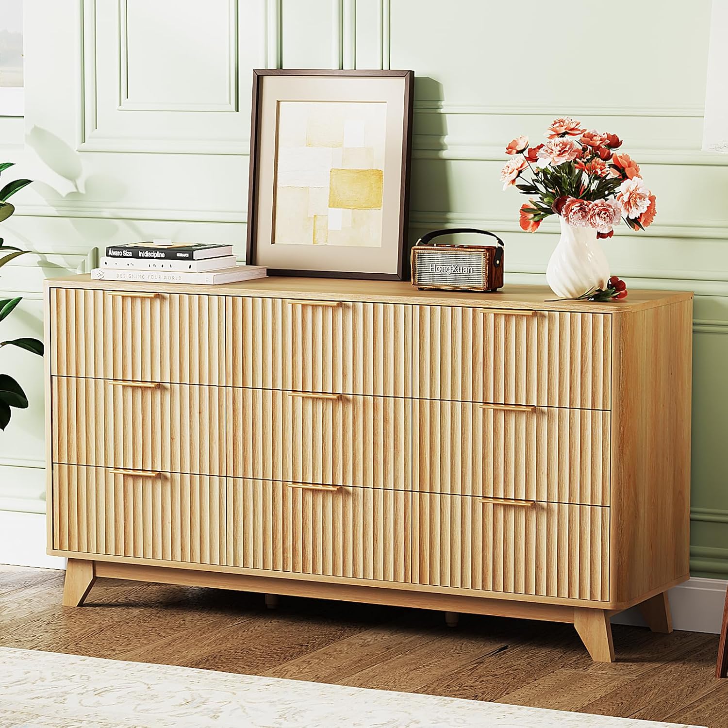 VINGLI Fluted Tall Dresser 5 Drawer, 23.66" W Chest of Drawers Gray Wood Dresser with Rounded Edges, Grey Dressers for Bedroom