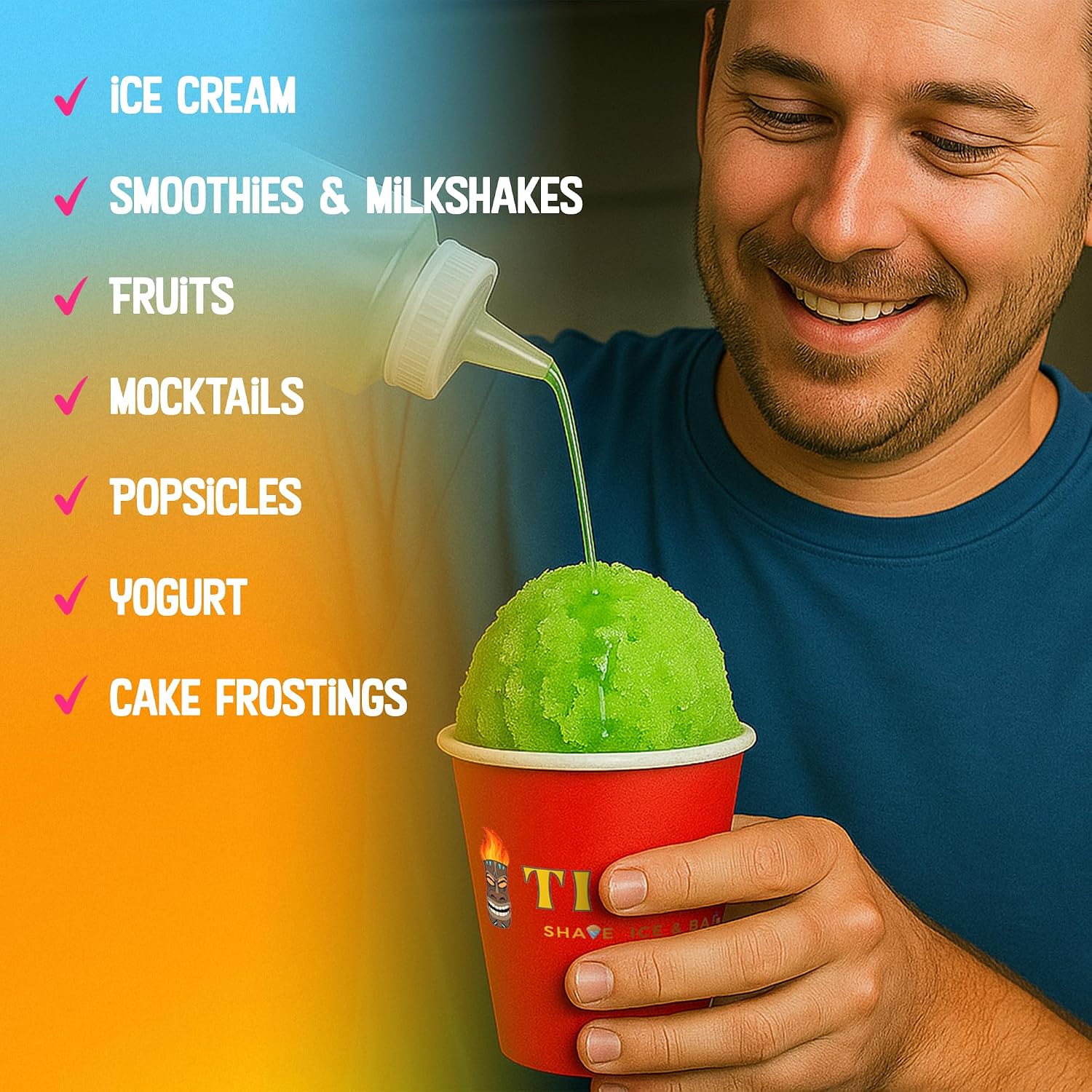 Tiki's Shave Ice Syrup Concentrate for Snow Cones & Shaved Ice - Natural Syrup for Beverages & Desserts - Ideal for Snow Cone