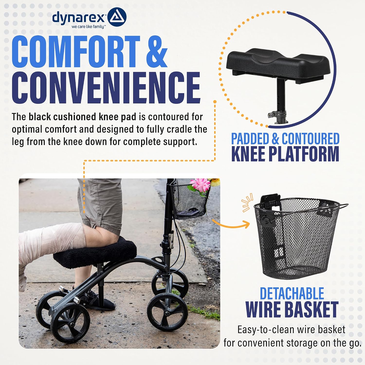 Dynarex Steerable Knee Walker with Basket