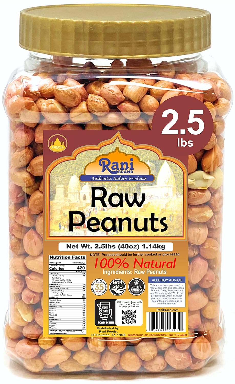 Rani Peanuts, Raw Whole With Skin (uncooked, unsalted) 14oz (400g) ~ All Natural | Vegan | Kosher | Gluten Friendly | Fresh Product of USA ~ Spanish Grade Groundnut/Red-skin