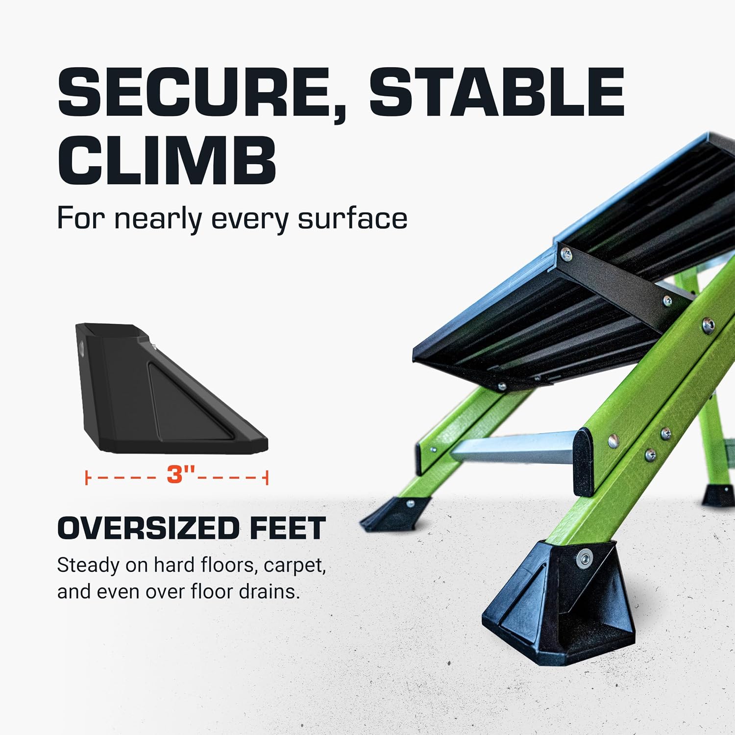 Little Giant Jumbo Step 3-Step Foldable 2.2 ft Aluminum Stool, 11903 | Foldable Aluminum Step Stool, Extra-Wide Stair-Like Treads, Rotating Handrail, Tool Tray, 375 lbs. Weight Capacity