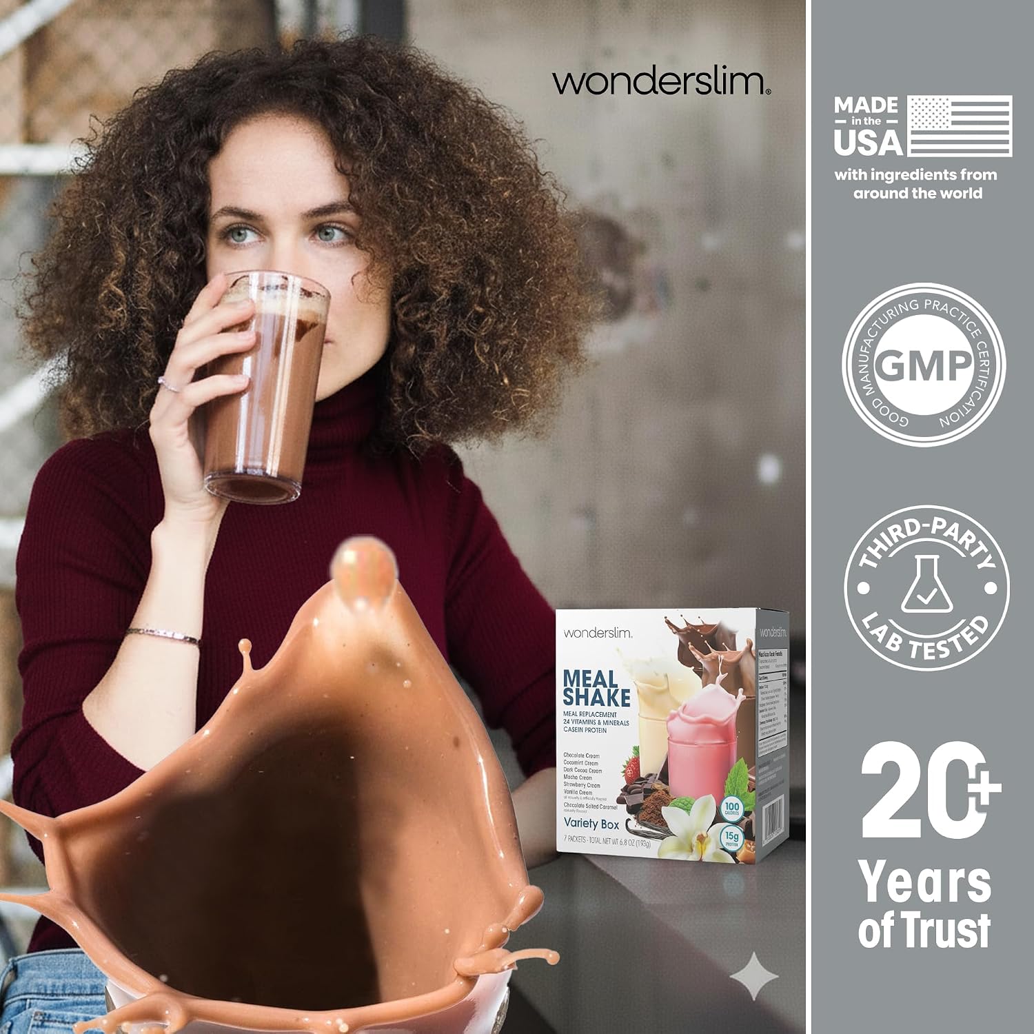 WonderSlim Protein Meal Replacement Shake – 15g Protein, 24 Vitamins & Minerals, Low Carb, Low Calorie, Gluten Free – Meal Replacement Drink for Weight Management, 7 Count Packets (Dark Cocoa Cream)