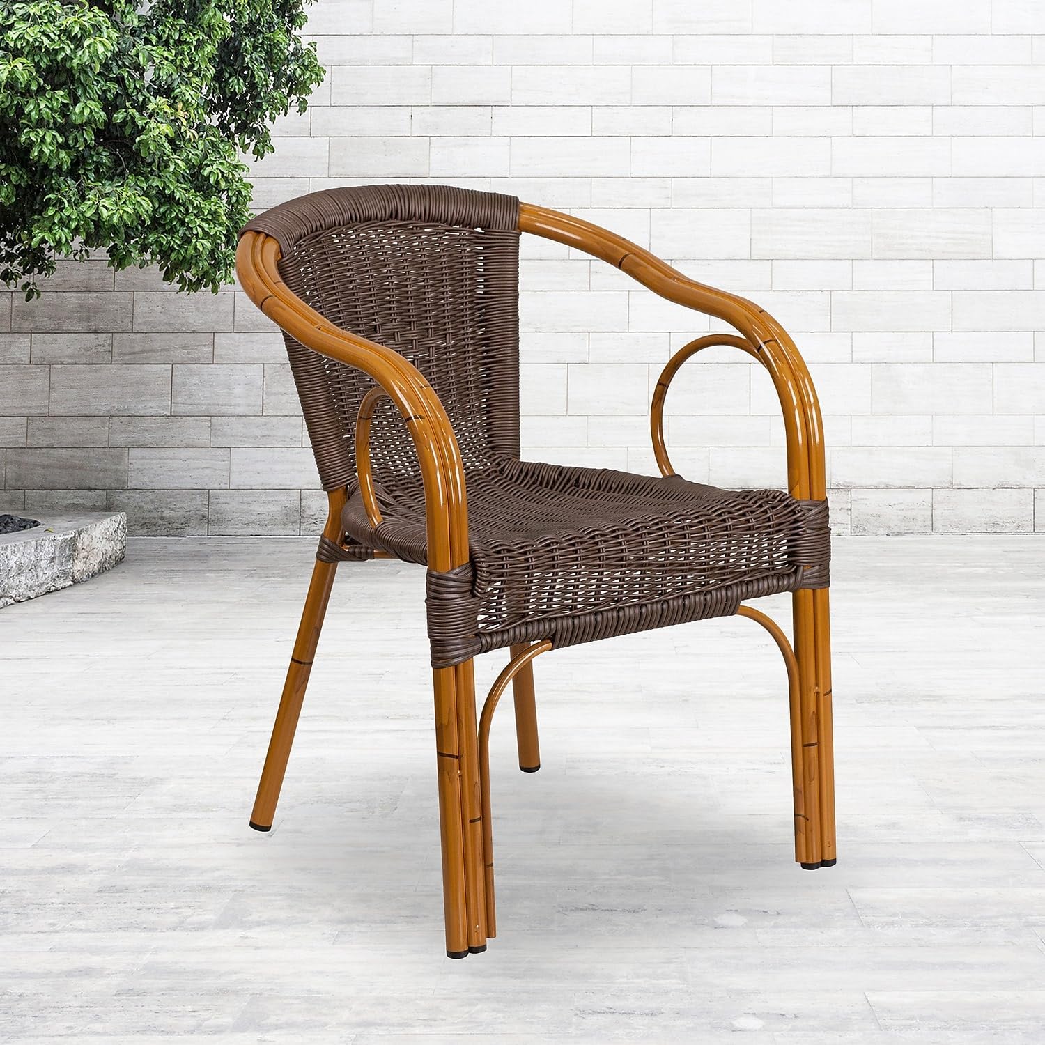 Flash Furniture Rattan Chair with Aluminum Frame, Burning Brown/Red Bamboo | Durable Construction, Commercial Use