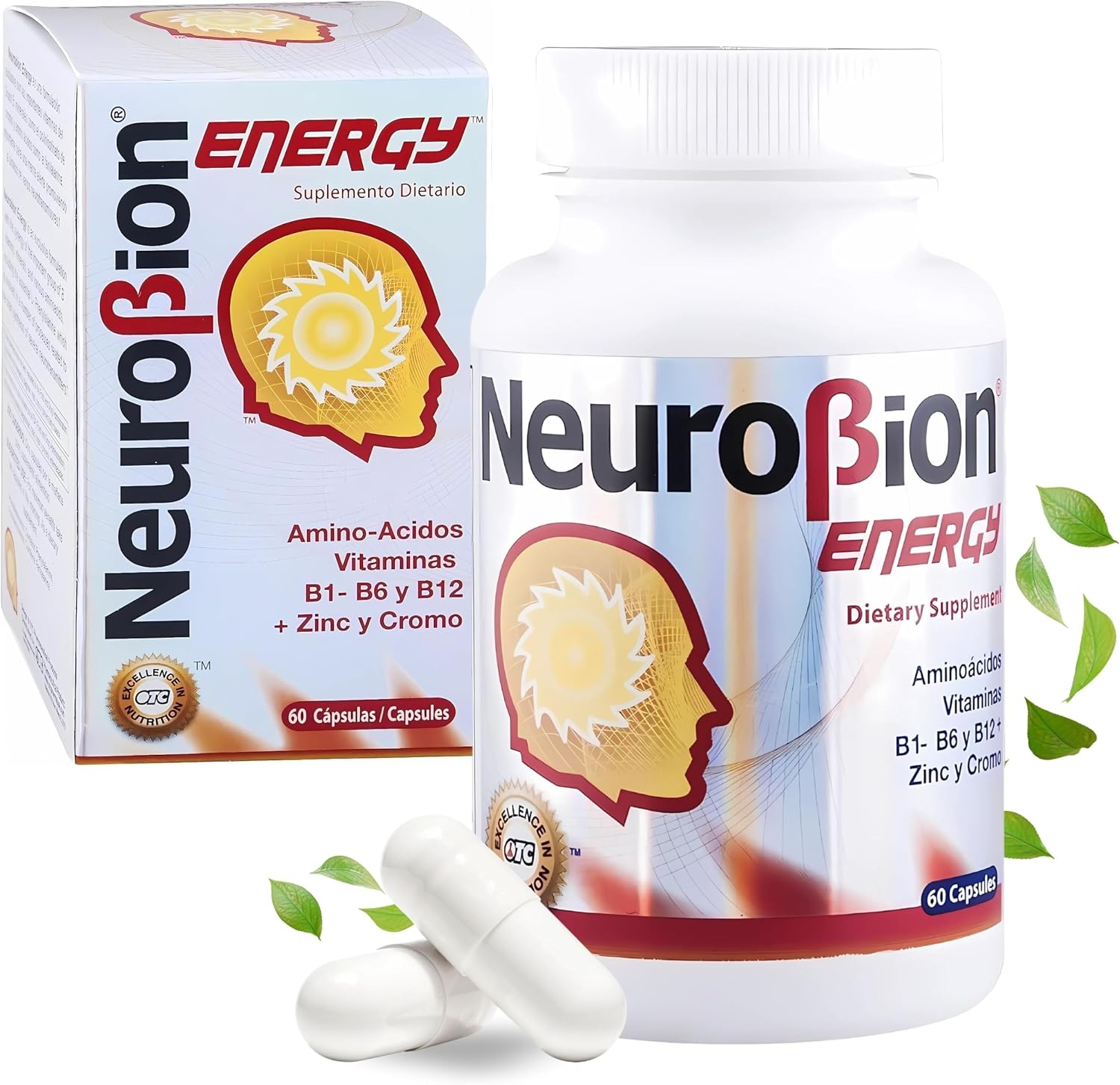 60 Caps Neurobion Energy - Amino Acids Vitamin B1 B2 B6 B12 - Increases Brain Alertness & Stamina | One a day supports normal metabolism and nervous system function; sealed, authentic import