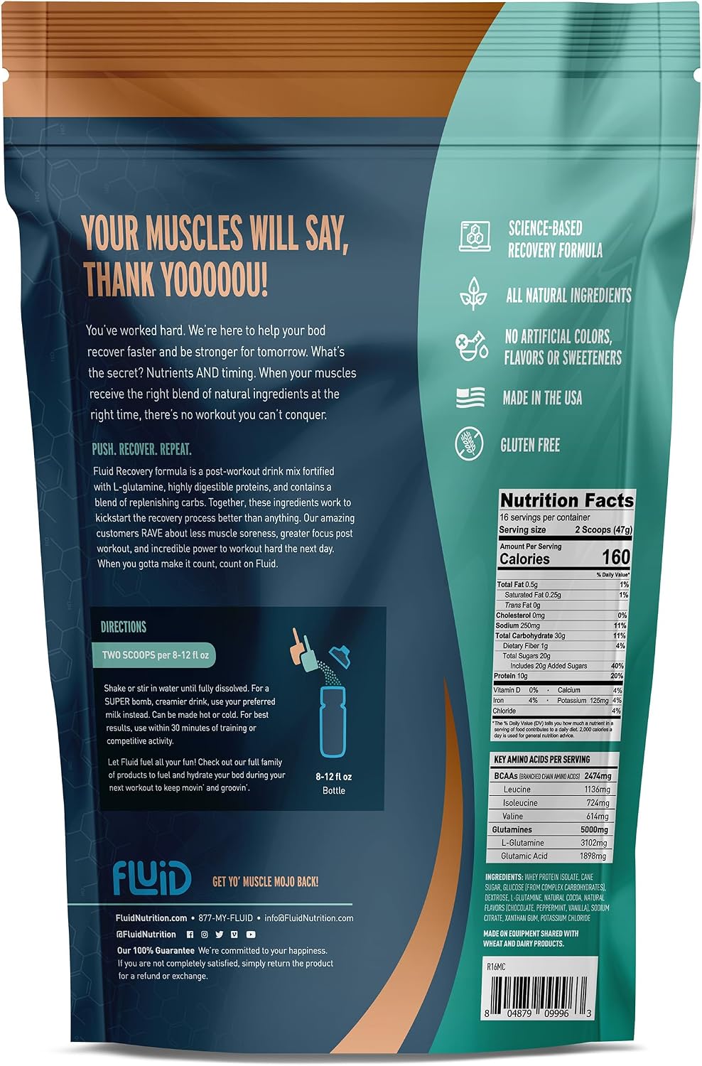 Fluid Recovery, Post-Workout Drink Mix, Whey Isolate Protein, L-Glutamine, Carbs, All Natural Ingredients, Gluten-Free, Lactose-Free (Tropical Fruit)