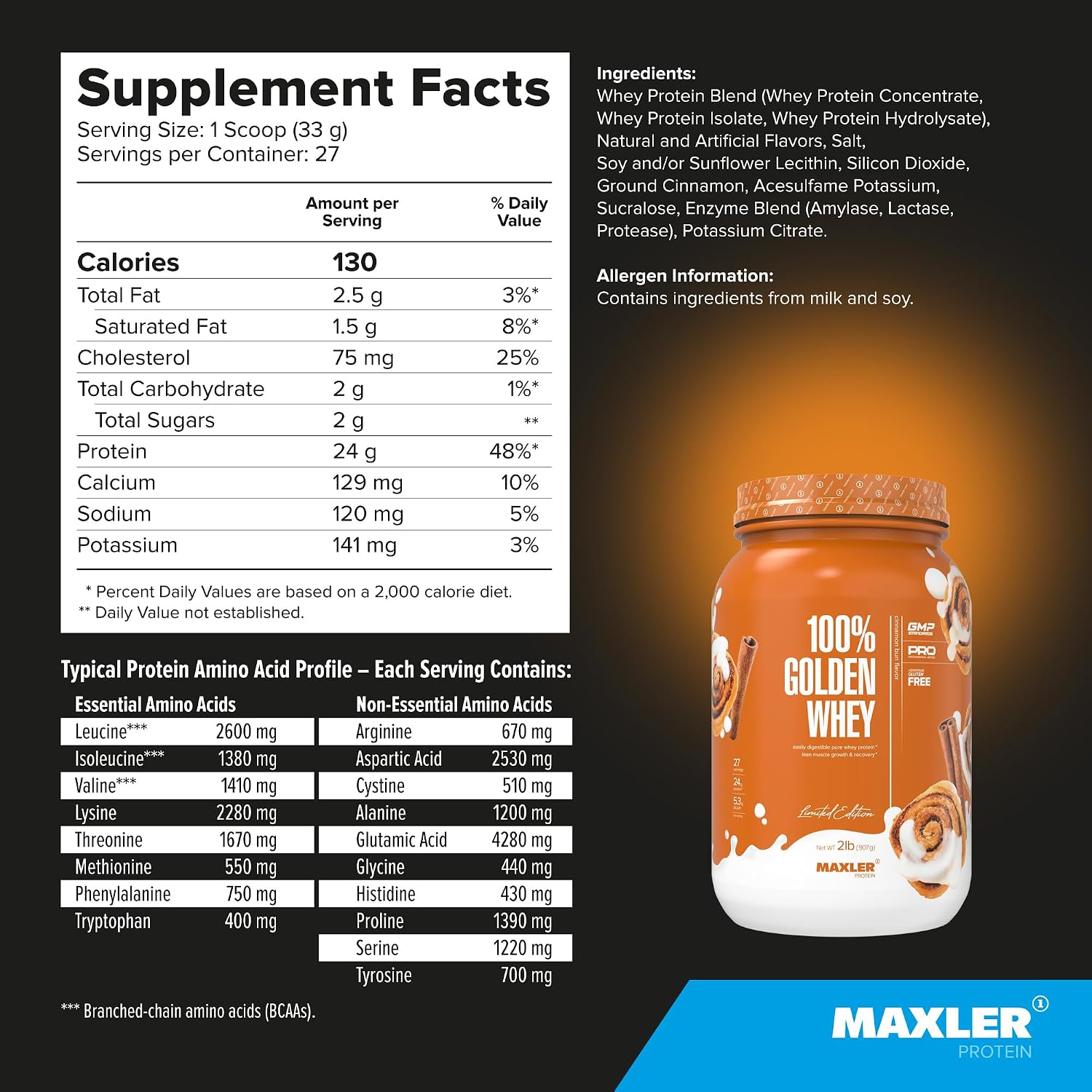 100% Golden Whey Protein - 24g of Protein per Serving - Whey Protein Powder for Pre Post Workout - Fast-Absorbing Whey Concentrate, Isolate & Hydrolysate Blend - Vanilla Ice Cream 2 lb