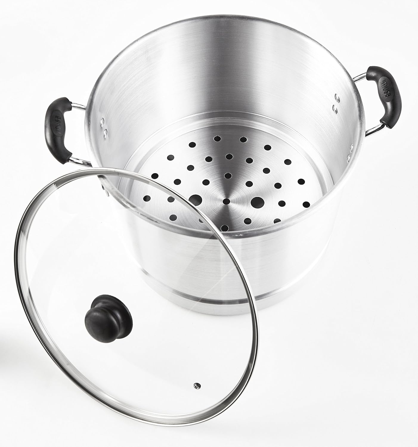 IMUSA USA MEXICANA-410 Aluminum Steamer with Glass Lid 10-Quart, Silver, 10Qt | Brushed Finish, Cool-Touch Handles with Glass Lid, Ideal for Tamales, Great for Family Meals