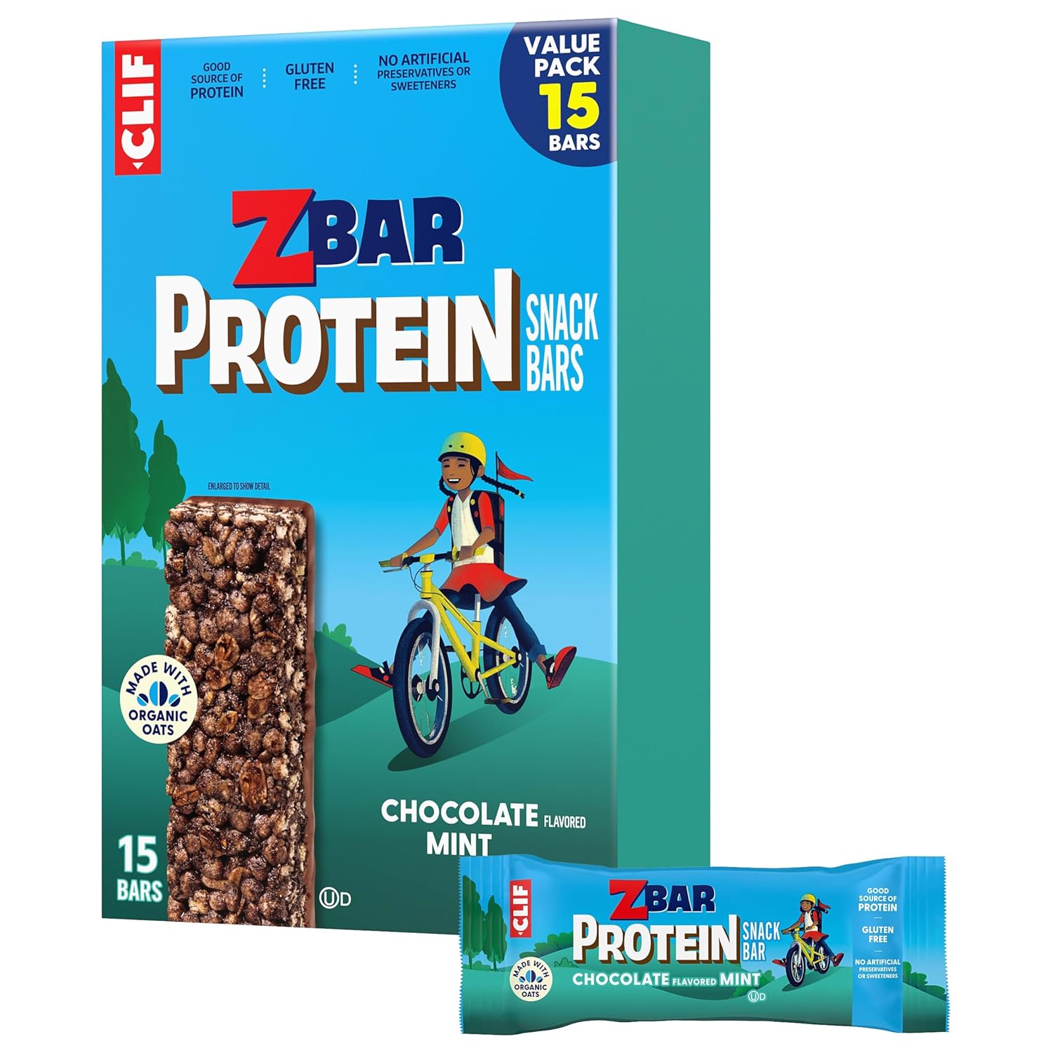 Zbar Protein Chocolate Mint Snack Bars, Gluten Free Protein Bars, 15ct | 5g Protein, Gluten Free, Made with Organic Oats