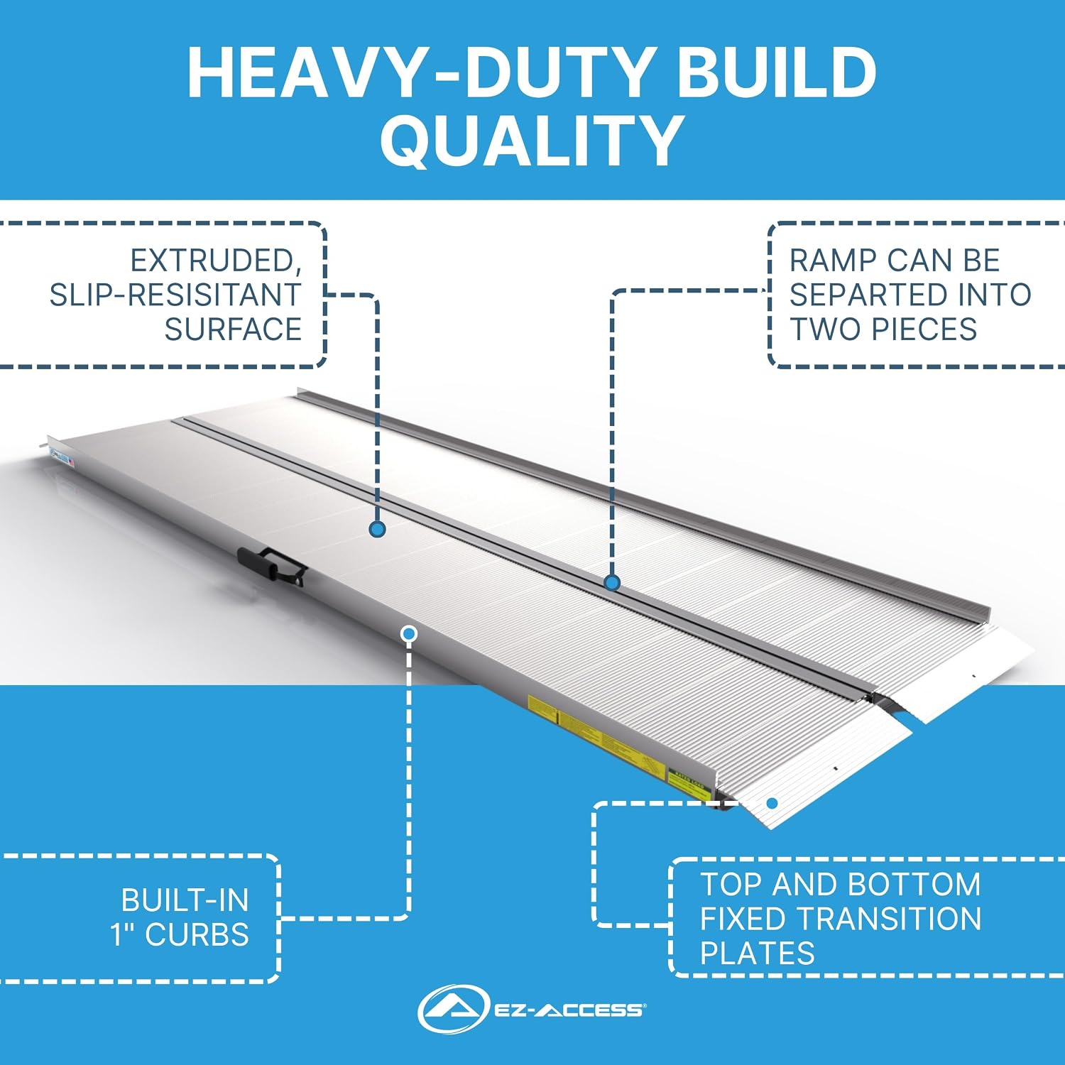 EZ-ACCESS TRAVERSE Aluminum Singlefold Folding Ramp, Portable Loading Ramps for Wheelchairs, Motorcycles, Lawn Tractors & ATVs, Heavy Duty Aluminum Folding Ramps with Carrying Handles (Silver, 4 Foot)