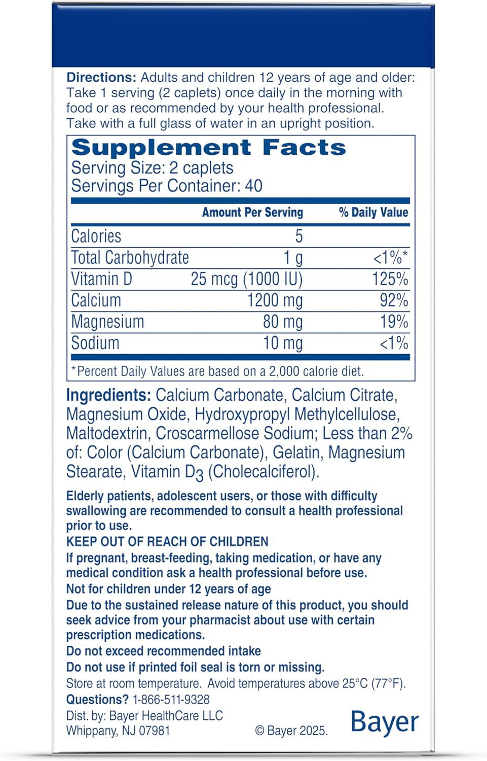 Citracal Slow Release- Calcium 1200 mg with Vitamin D3, Magnesium, Calcium Supplement, Bone Health Support, Take Once Daily Caplet, 80 Count
