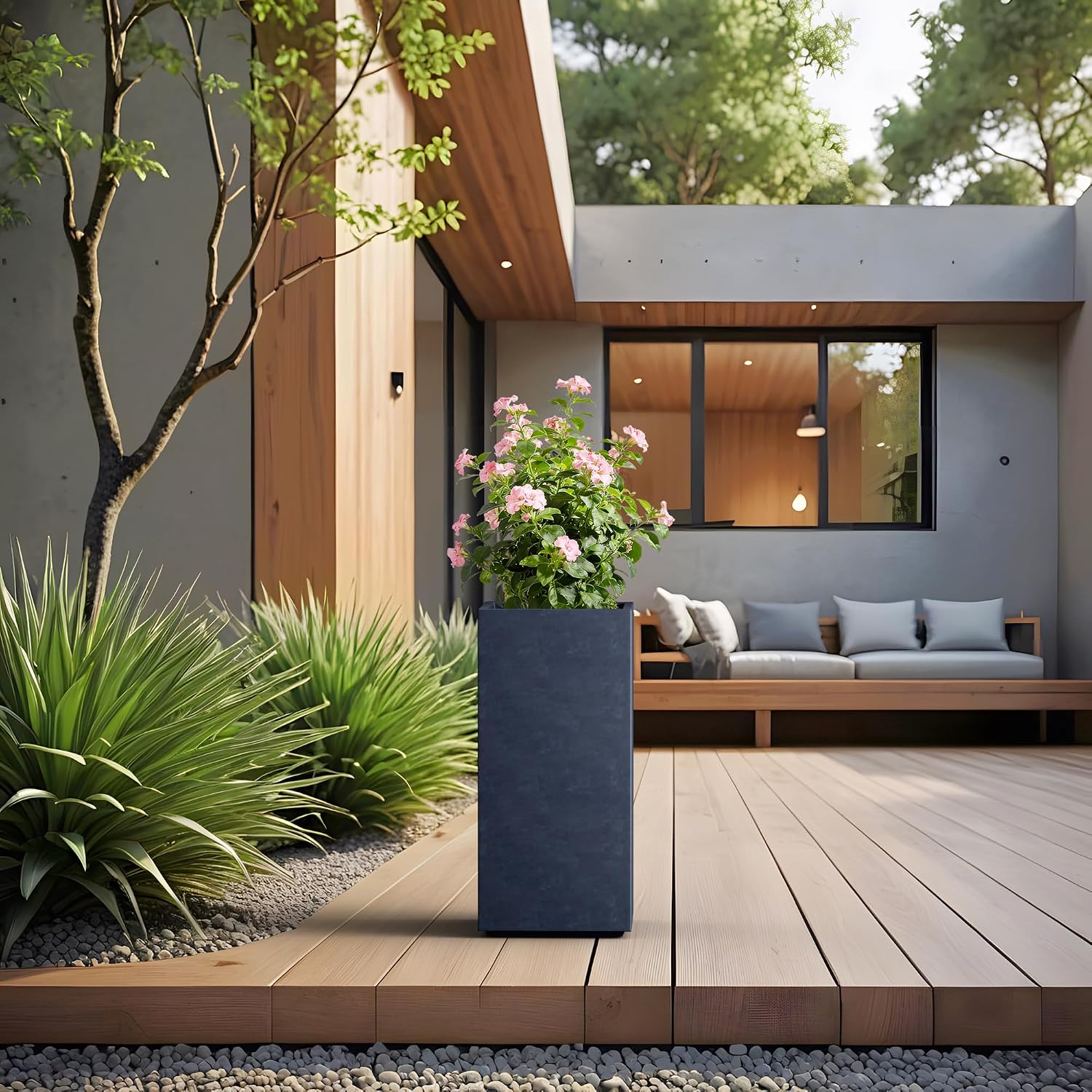 Kante Accent Column Square Pale Gray Concrete Planter 23.6" H, Outdoor
