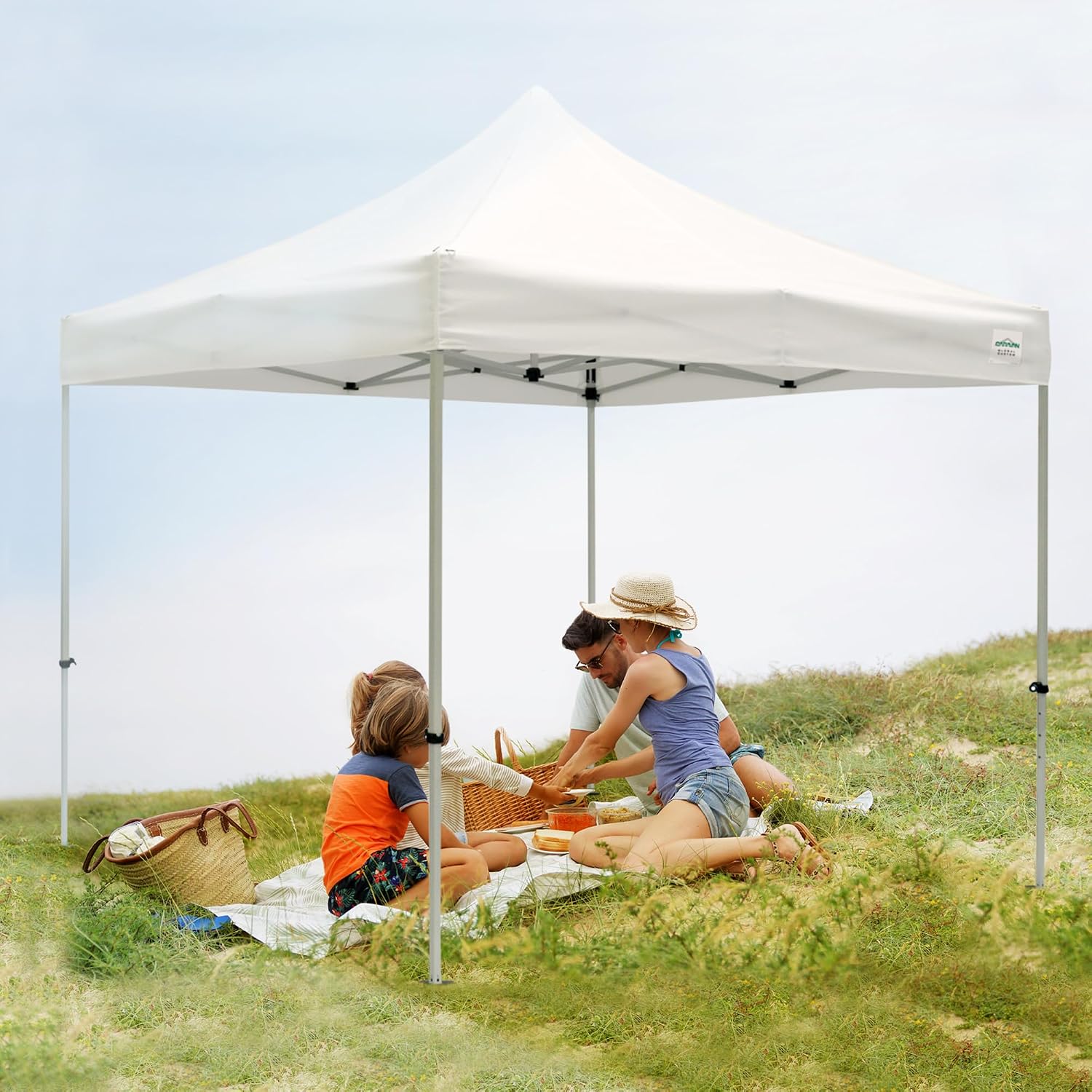 Caravan Canopy 12 by 12 Foot Polyester Straight Steel Leg Instant Pop Up Canopy Tent with Adjustable Height for Outdoor Events, Blue | 150D polyester top with 99 percent UV protection, 3 height settings to 9 ft, steel frame, roller bag and 4 stakes