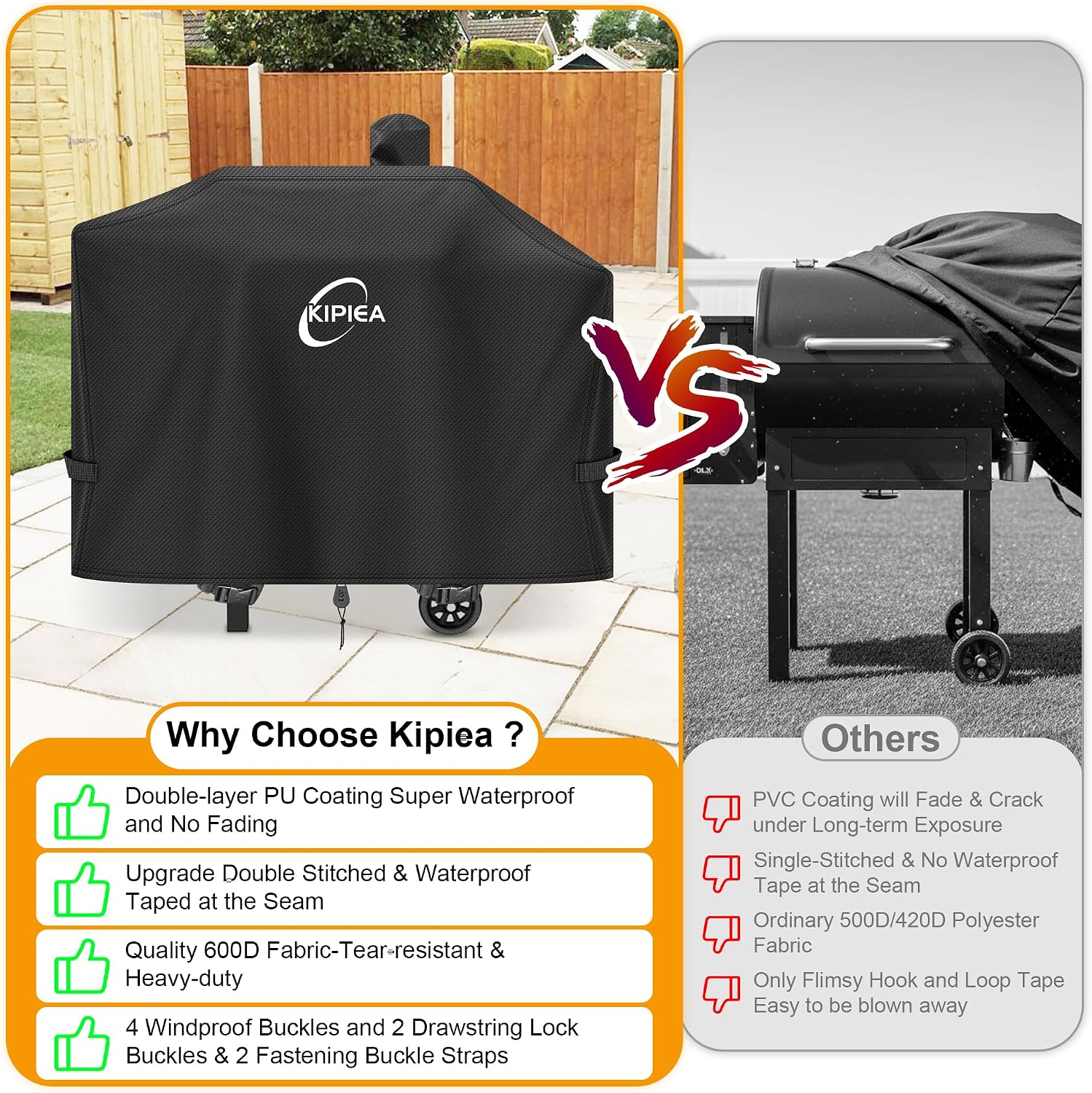 600D Vertical Smoker Cover for Pit Boss 3/4 / 5/7 Series, Waterproof Pellet Grill Cover, 73550, UV Resistant, No Tear, No Fading