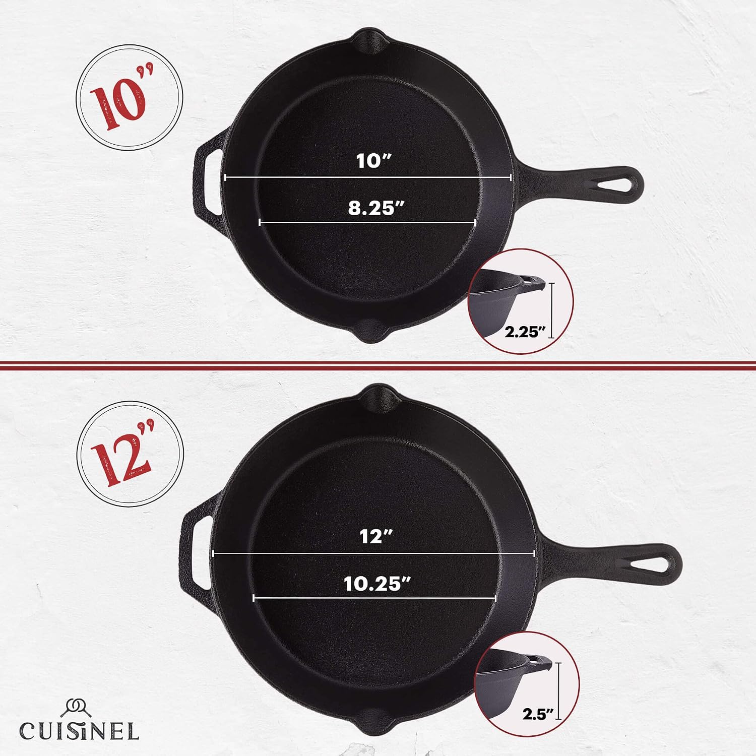 Cast Iron Skillet - 10"-Inch Frying Pan with Pour Spouts + Pan Scraper + Silicone Grip Handle Cover Holder - Pre-Seasoned Oven Cookware - Indoor/Outdoor Use - Stovetop, Induction. PFAS and PFOA-free