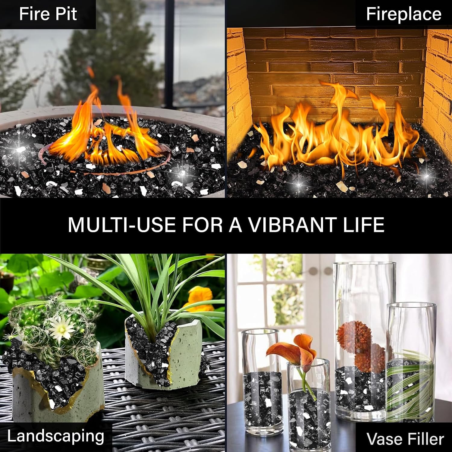 NUPICK 20 Pound Fire Glass, 1/2 Inch Reflective Fire Pit Glass