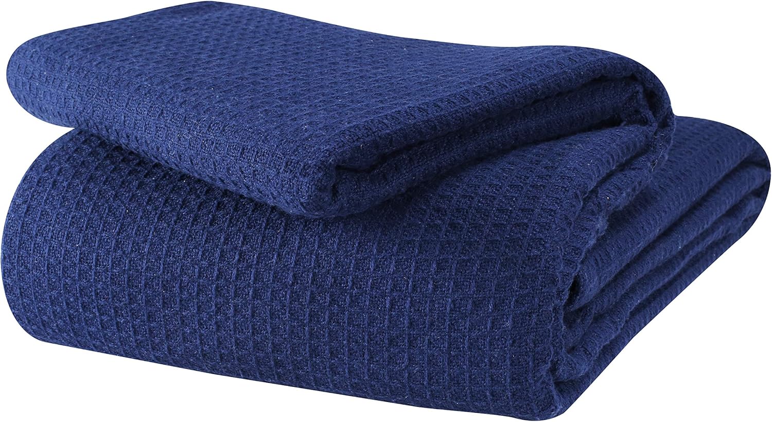 Glamburg 100% Cotton Thermal Bed Blanket, Soft Waffle, Queen Size, All Season, Navy Blue
