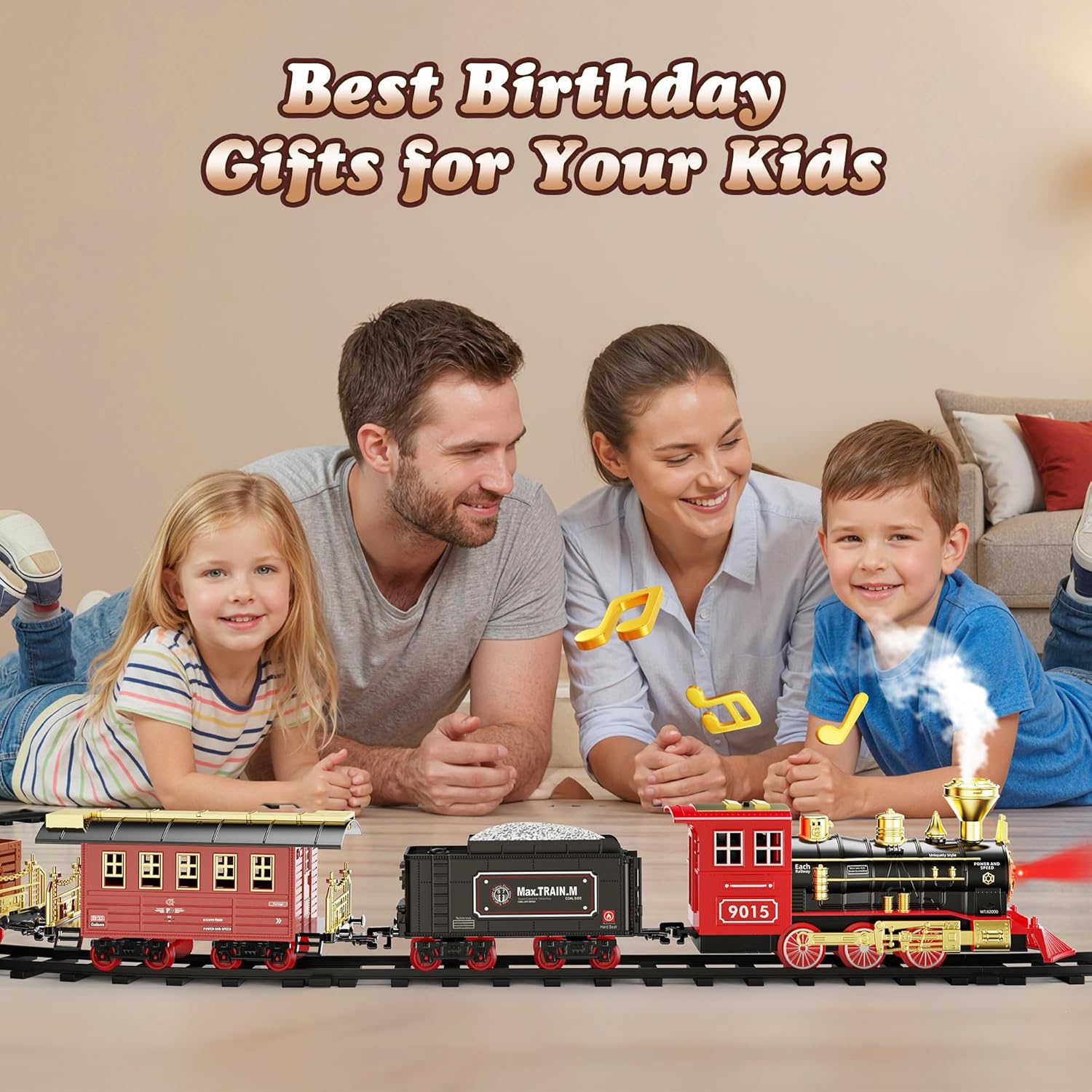 Hot Bee Train Set, Train Toys with Smoke, Lights, Sound and Train Tracks