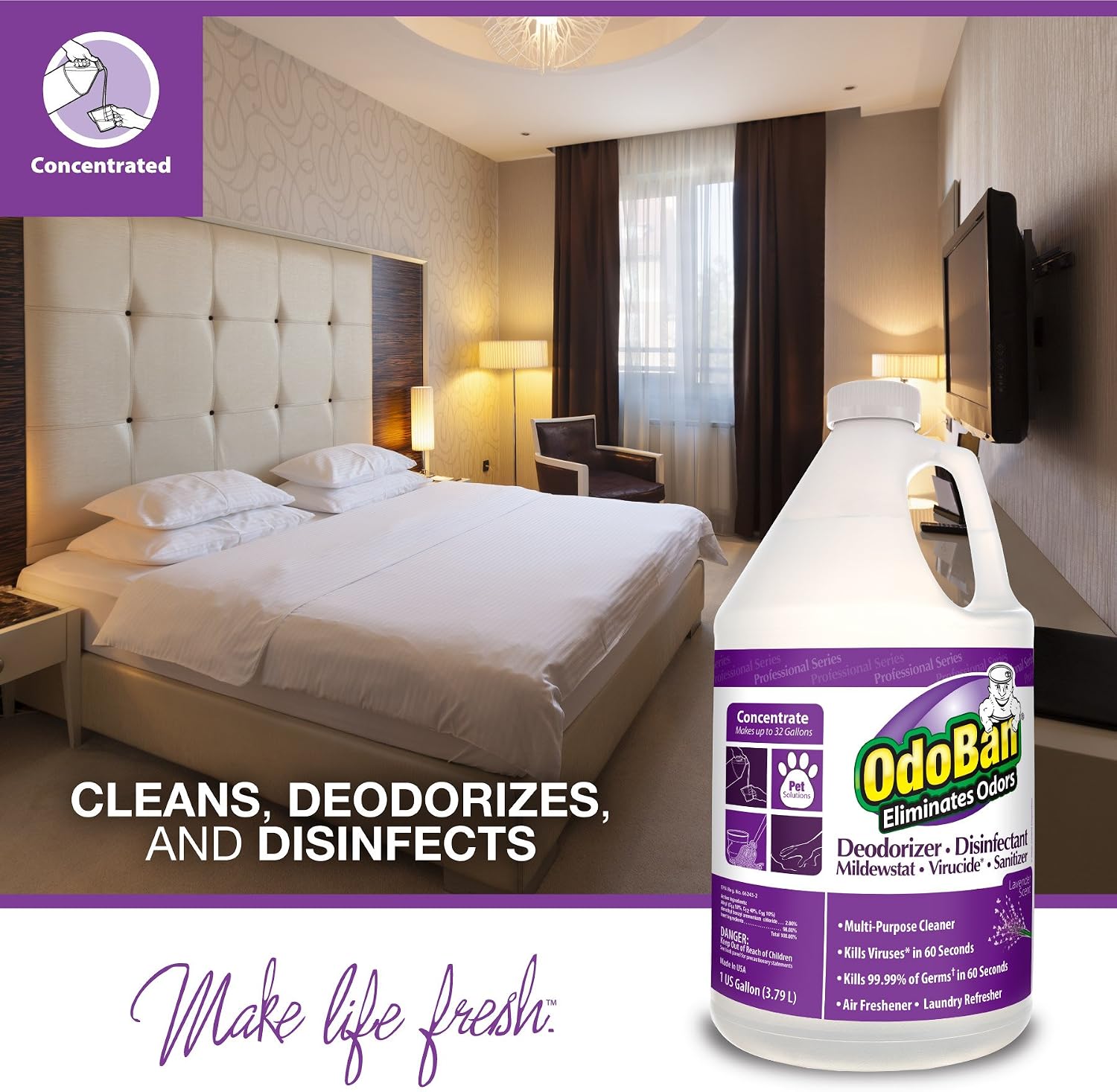 OdoBan Professional Disinfectant and Odor Eliminator Concentrate, 4 Gallons, Original Eucalyptus Scent