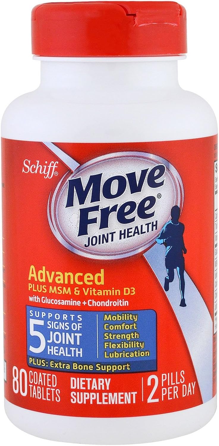 Glucosamine and Chondroitin Plus MSM & D3 Advanced Joint Health Supplement Tablets, Move Free (80 Count in A Box), Supports Mobility, Comfort