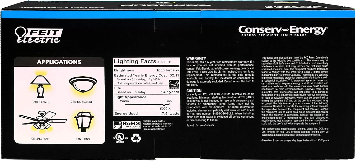Feit Dimmable LED 5000K Daylight 4-Pack (100W Replacement) 17.5W