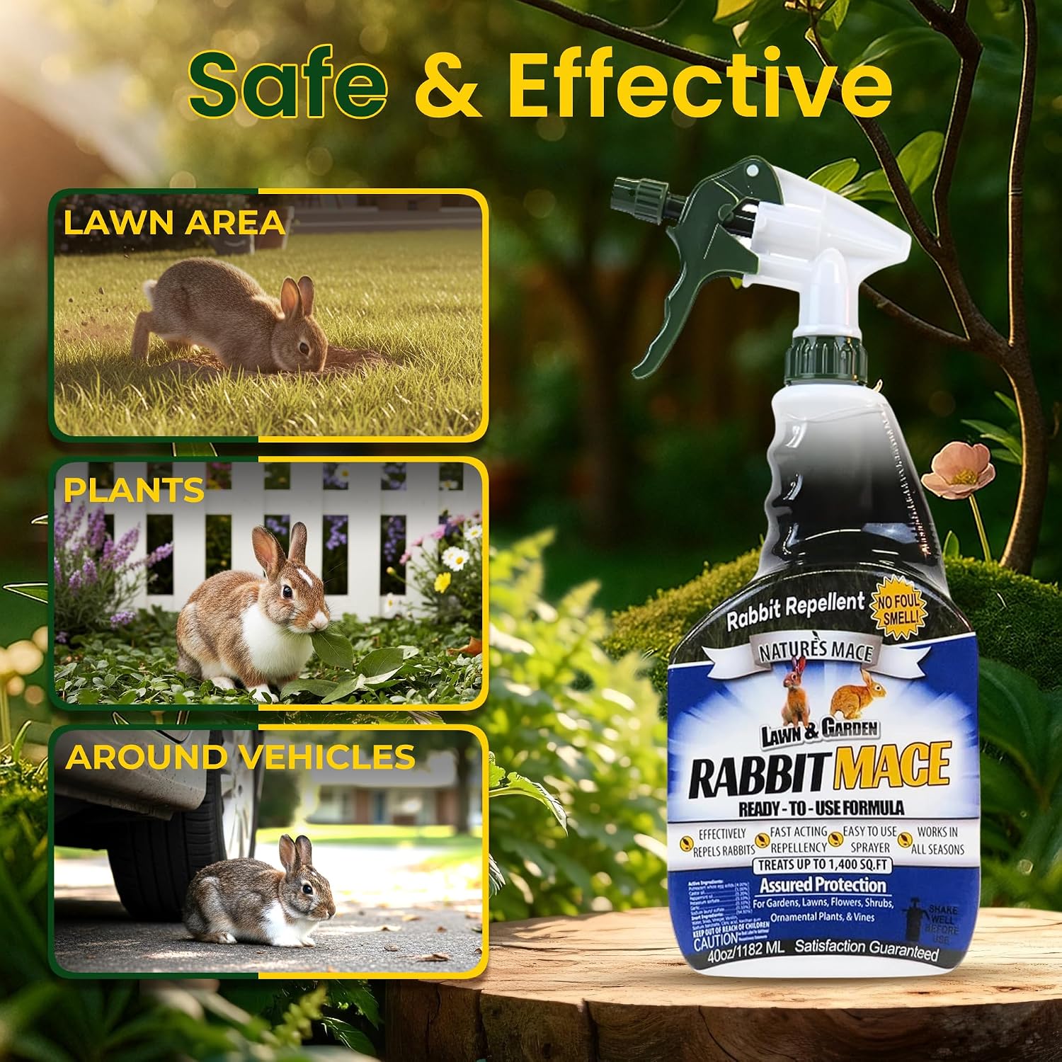 Nature's MACE Rabbit Mace Rabbit Repellent Spray & Concentrate Kit | Outdoor Rabbit Repellent, Covers 29,400 Sq Ft, Mint Scent, Safe Around Pets, People & Plants.