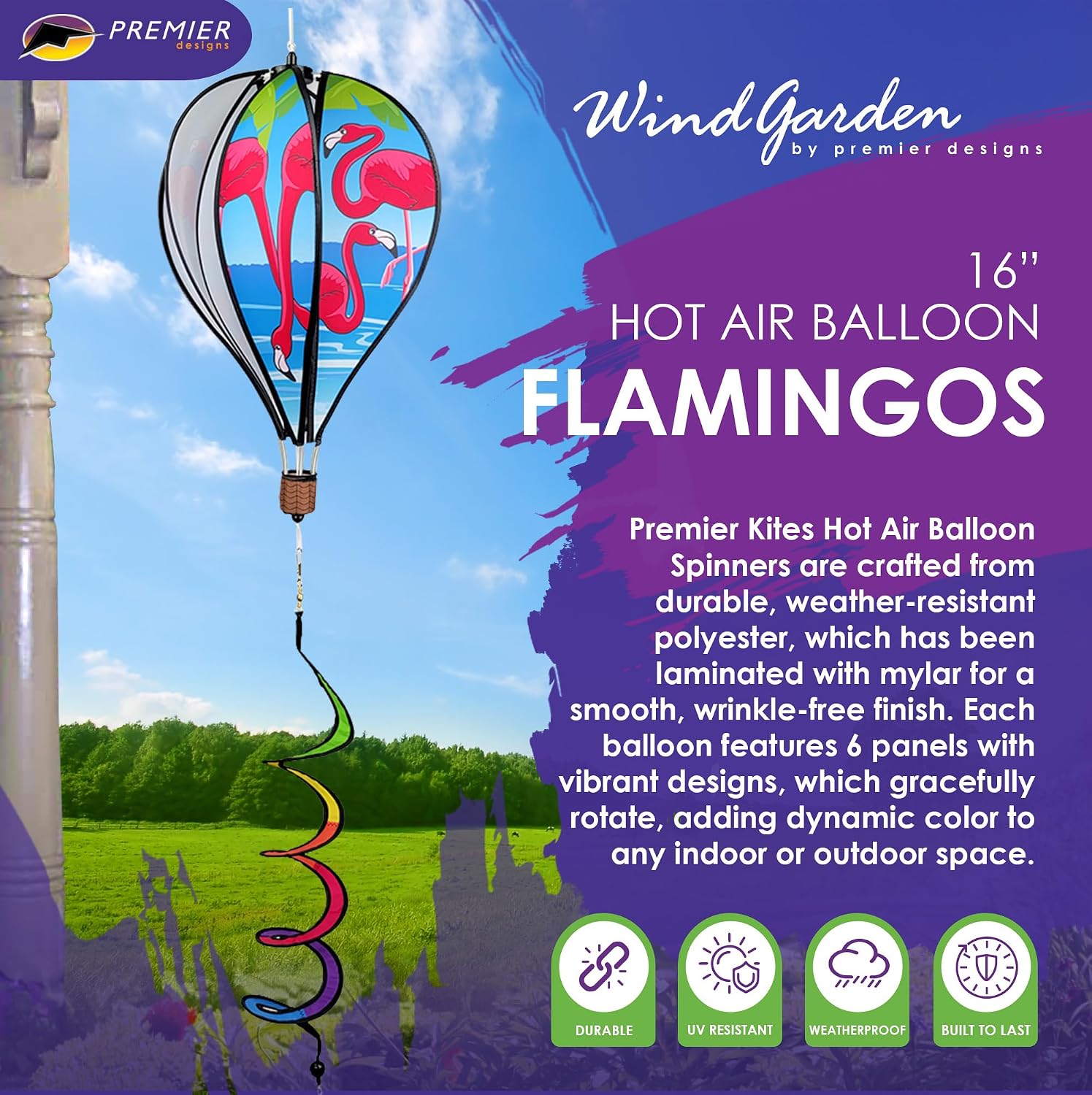 Hot Air Balloon Hanging Garden Spinner 16" - Vibrant Patriotic Design, Weather-Resistant Outdoor Decor, Durable & Lightweight for Patios, Yards, and Gardens - Eye-Catching Wind Spinner