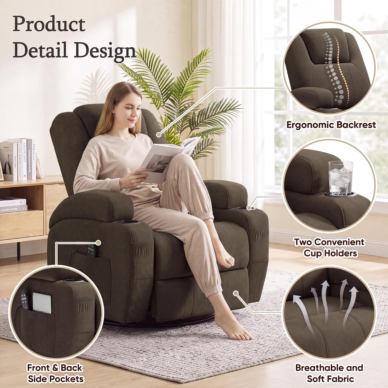 Flamaker Rocking Chair Recliner Chair with Massage, Rocking Chair Nursery