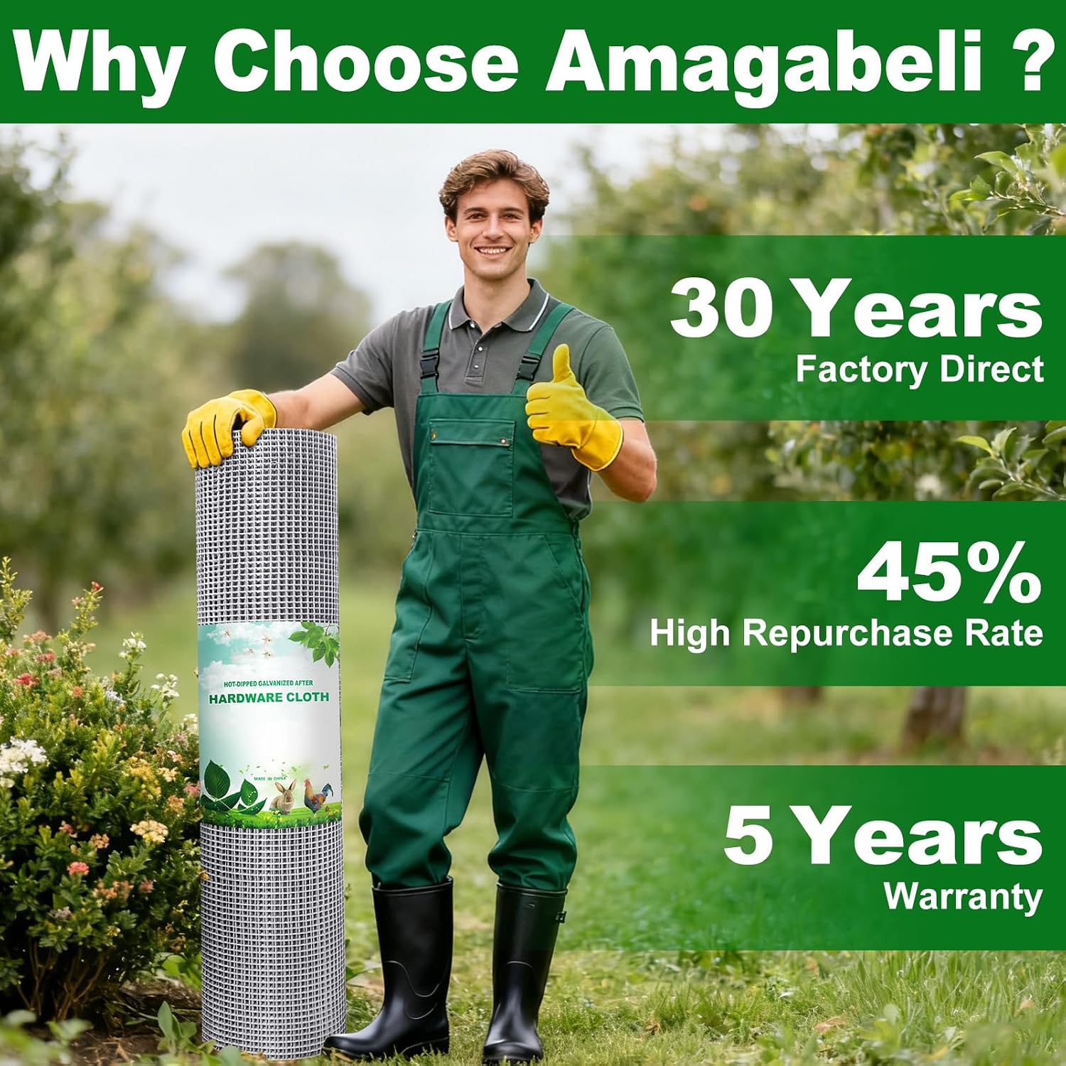 Amagabeli Hardware Cloth 1/2 inch 36 x 100 ft 19 Gauge Chicken Wire Fence Hot-Dipped Galvanized After Welding Welded Wire Fencing Mesh Roll Garden Plant Support Poultry Rabbit Cage Snake Gopher