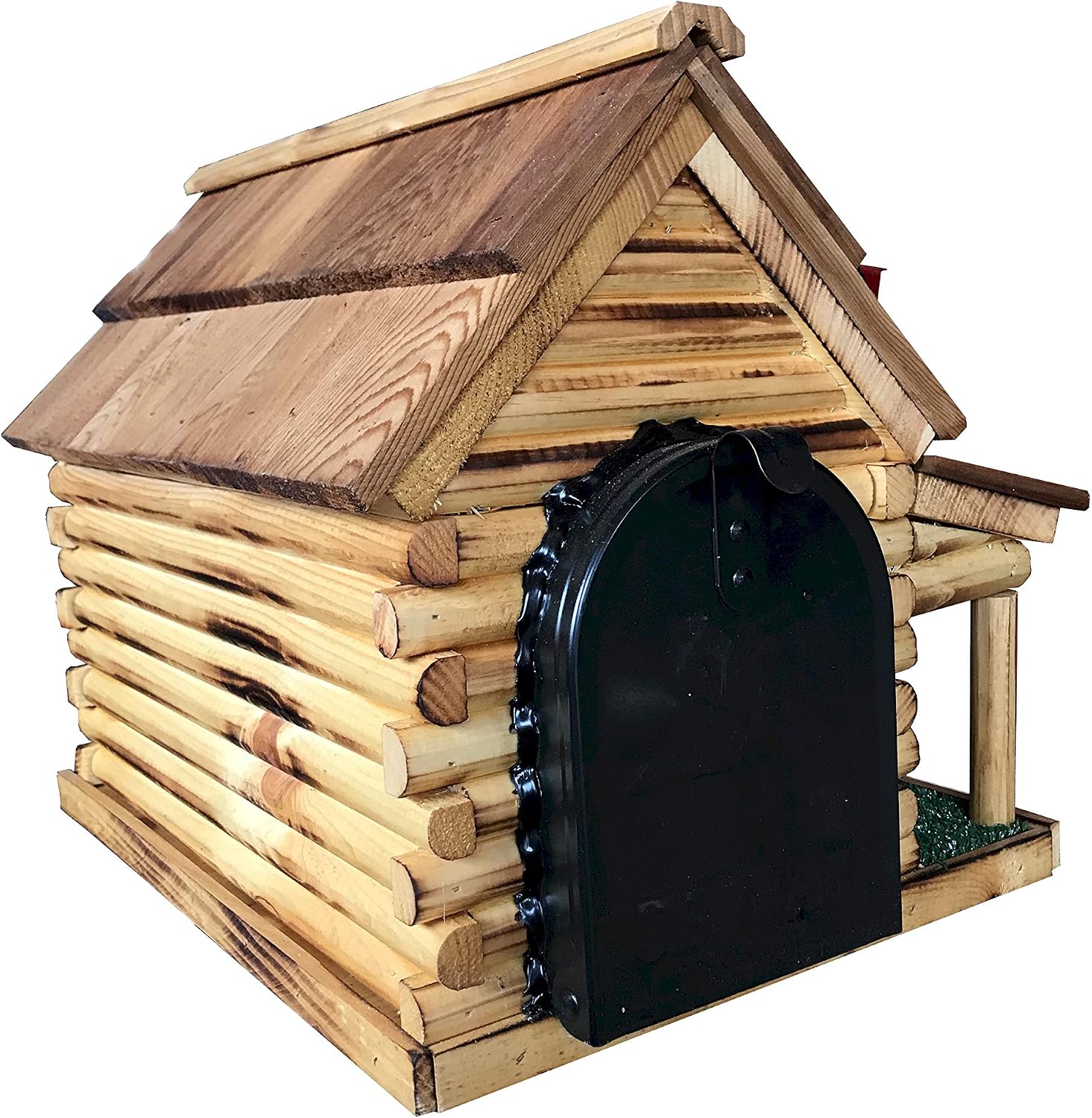 Log Cabin with Porch Wooden Mailbox Natural Amish Made in USA