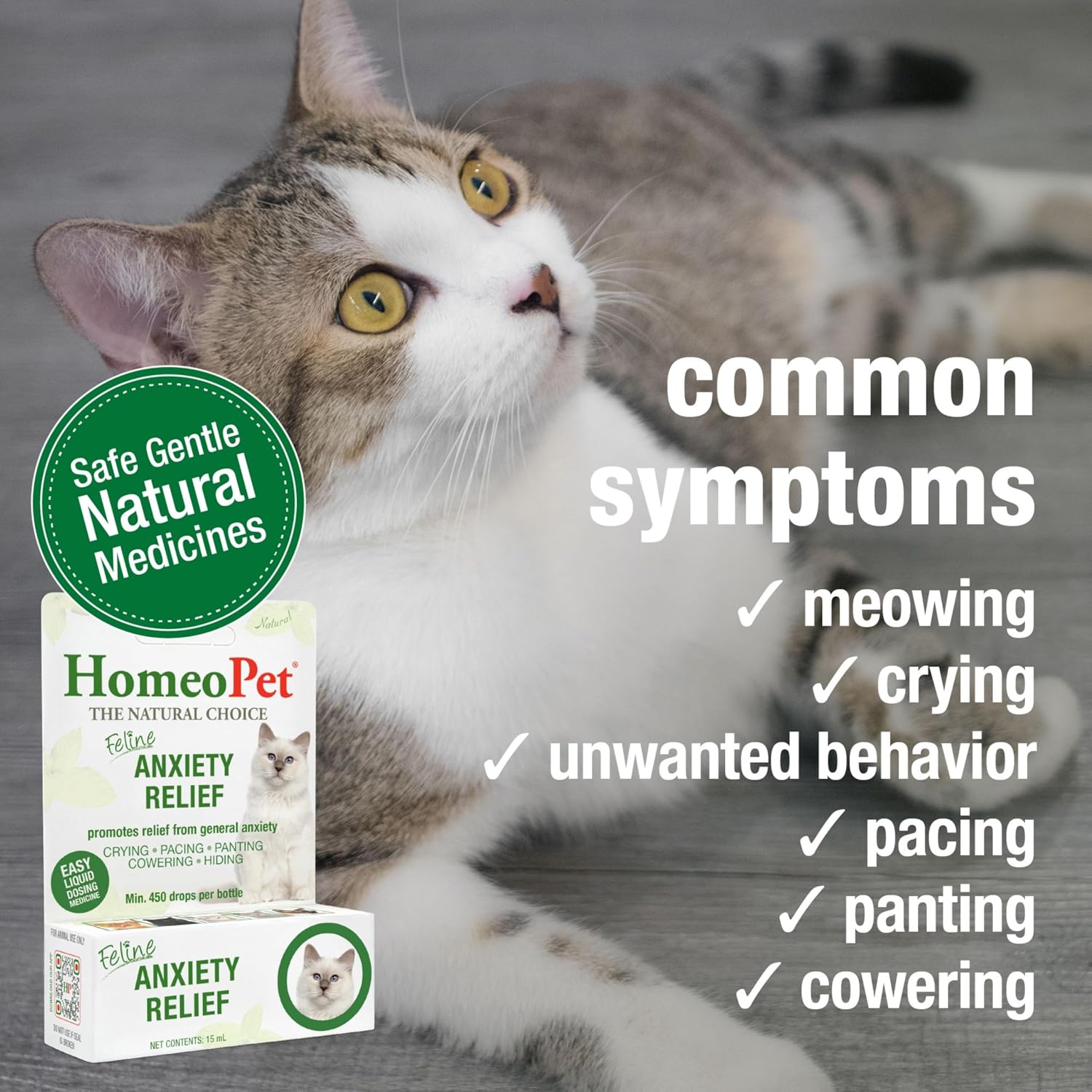 HomeoPet Feline Anxiety Relief, Supplement for Cats, 15 Milliliters | Natural pet stress and anxiety support for cats