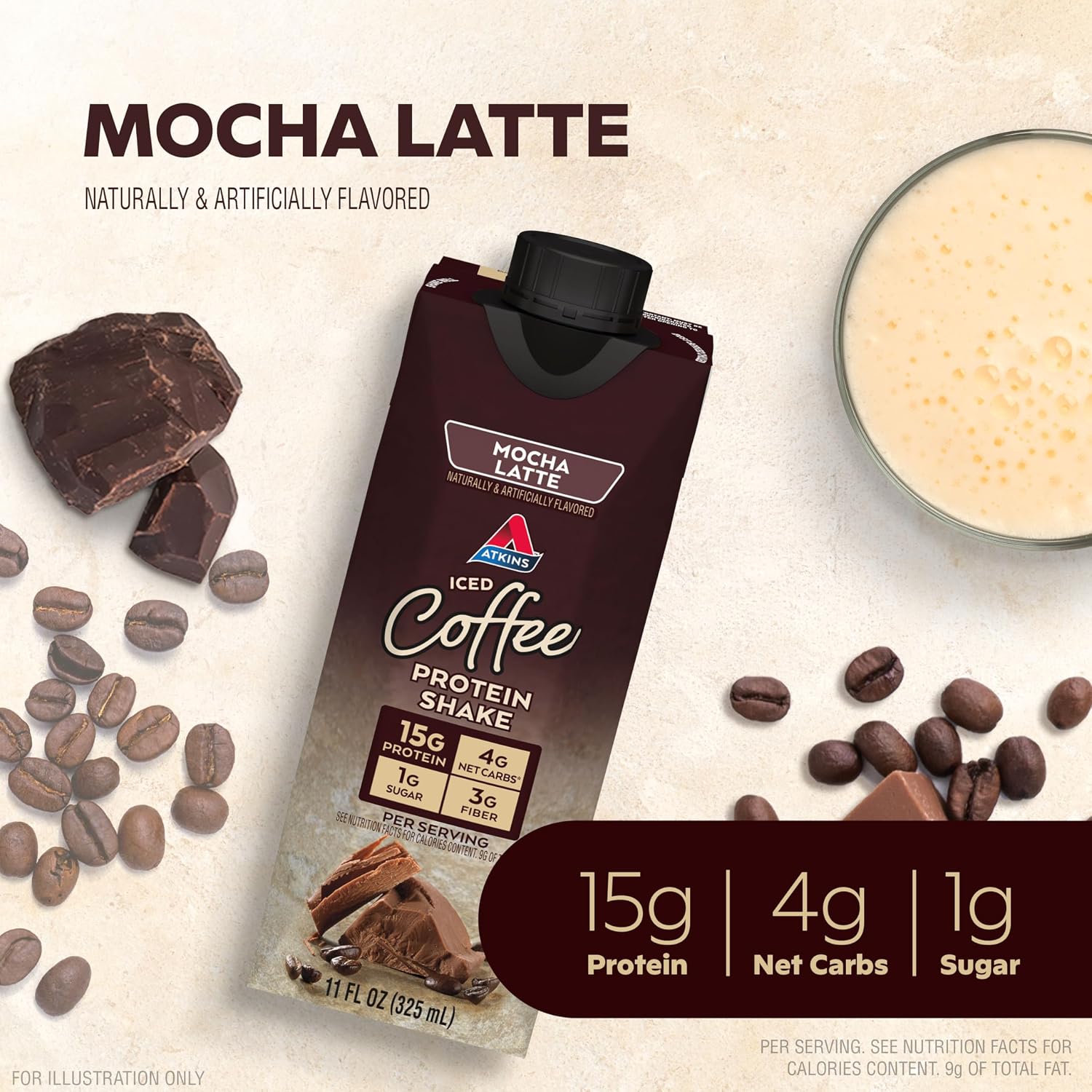Atkins Café au Lait Iced Coffee Flavored High Protein Shake, Low Sugar and Low Carb, Keto Friendly, Ready to Drink Protein Drink, Gluten Free