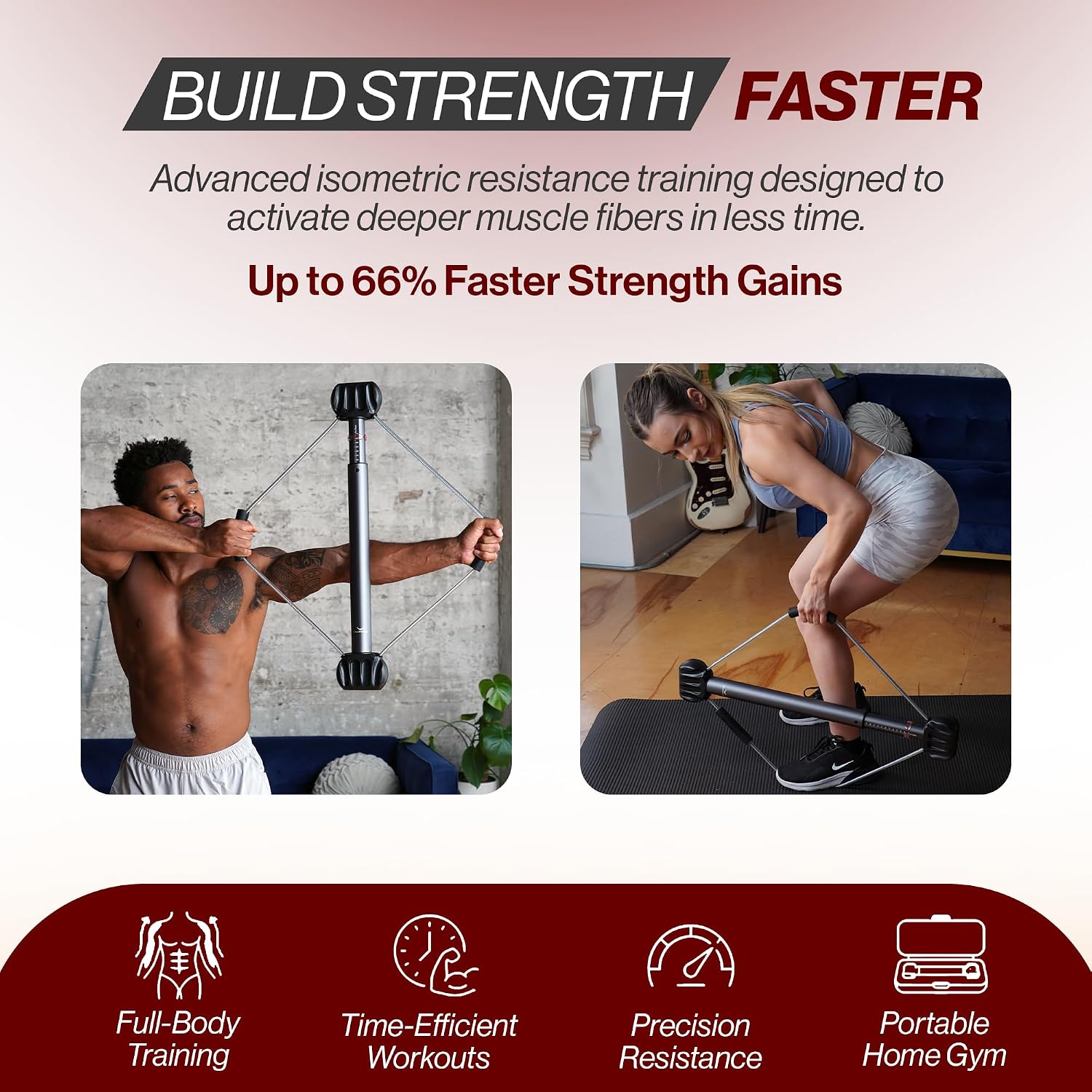 Bullworker Bow Classic 36" Isometric Exercise Equipment, Portable Home Gym Chest Expander, Customized Variable Resistance, Chest and Arm Trainer