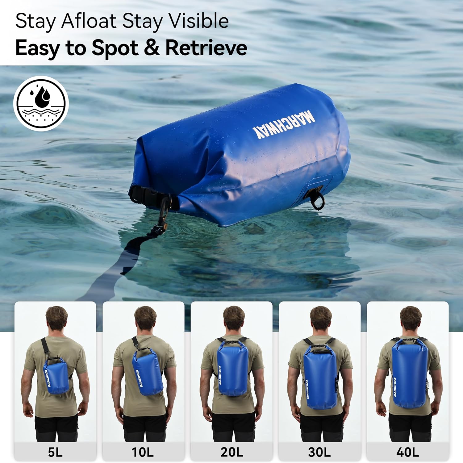 MARCHWAY Floating Waterproof Dry Bag Backpack 5L/10L/20L/30L/40L, Roll Top Sack Keeps Gear Dry for Kayaking, Rafting, Boating, Swimming, Camping, Hiking, Beach, Fishing