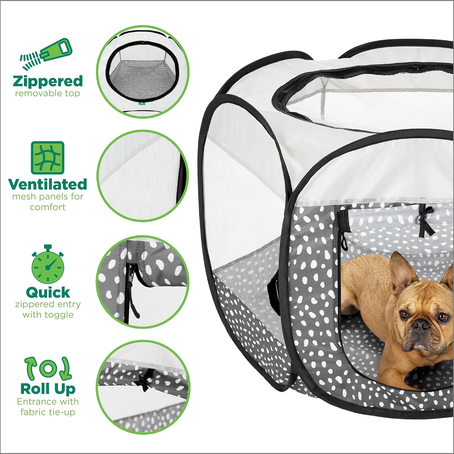 Furhaven Portable Dog Playpen Cat Tent, Pet playground,Kennel foldable indoor outdoor zippered puppy crate - Hunter Green, Medium