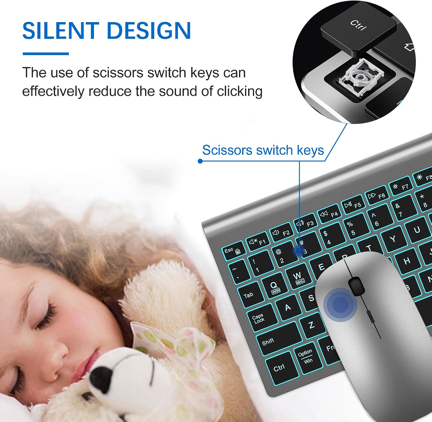 Wireless Keyboard and Mouse Ultra Slim Combo, TopMate - White | 2.4G Silent Compact 2400DPI Mouse and Scissor Switch Keyboard Set with Cover, Batteries Included, for PC/Laptop/Windows/Mac