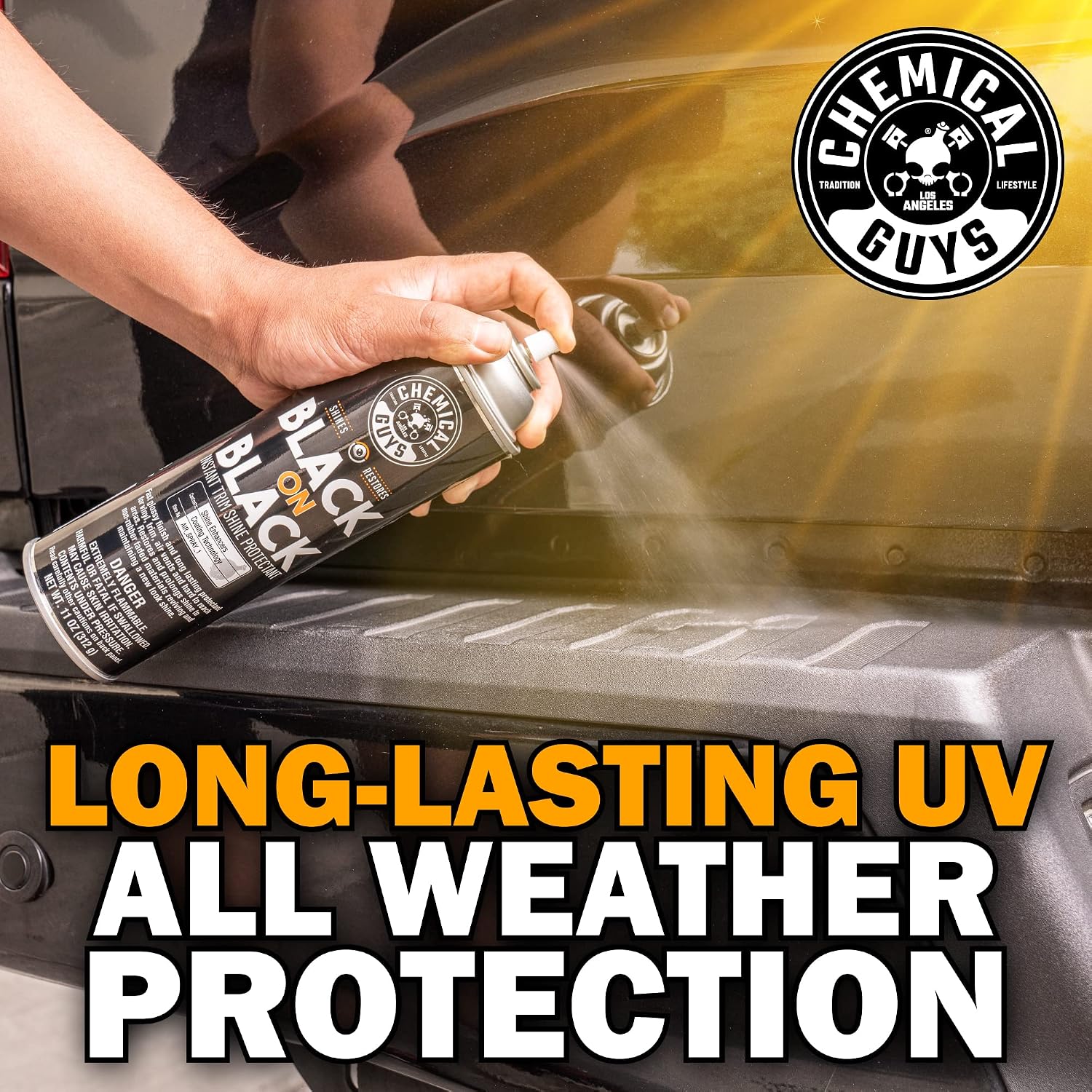 Chemical Guys, Black on Black Instant Exterior Trim Shine Dressing, 11 oz | For cars, trucks, and SUVs, sprayable quick dressing