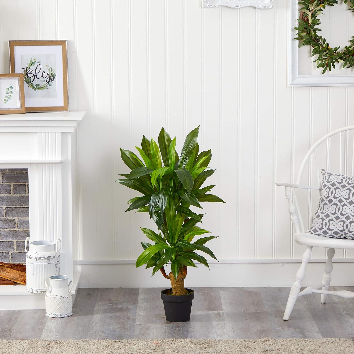 Nearly Natural 3 ft Artificial Corn Stalk Dracaena Real-Touch Floor Plant