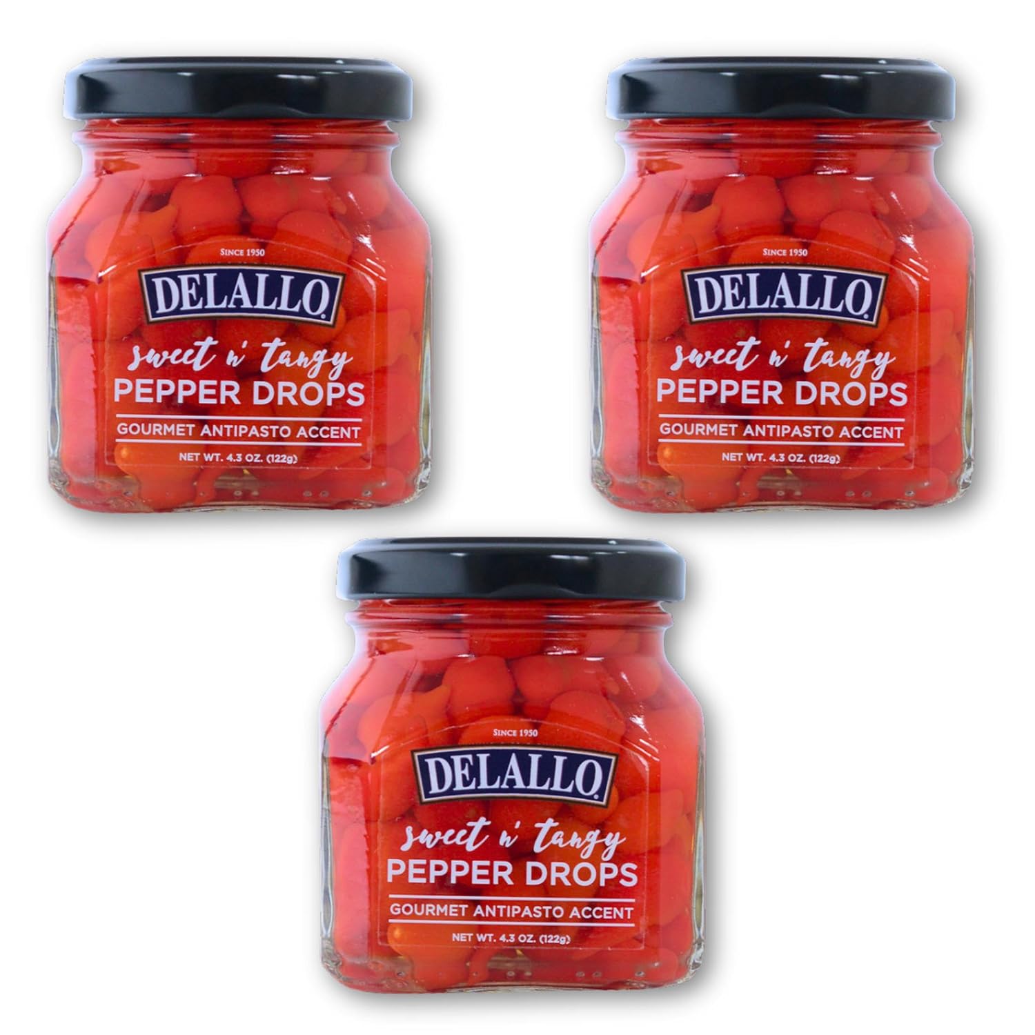 DeLallo Sweet & Tangy Pepper Drops, Red Peruvian Mini Peppers in Zesty Vinegar Marinade, Gourmet Condiment for Charcuterie and Salads, Non-GMO, Vegan