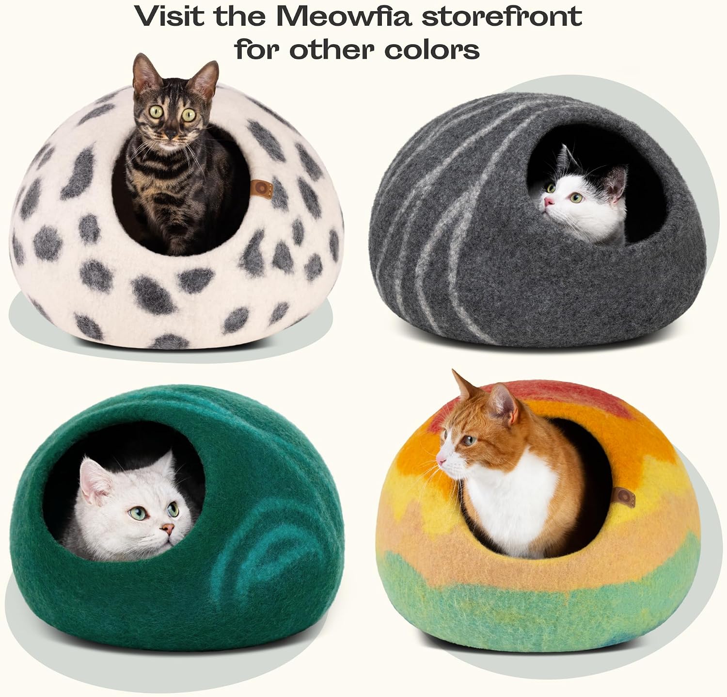 Cat Cave – Premium Felt Cat Bed for Indoor Cats, Handmade 100% Merino Wool (Large, Black Aqua)