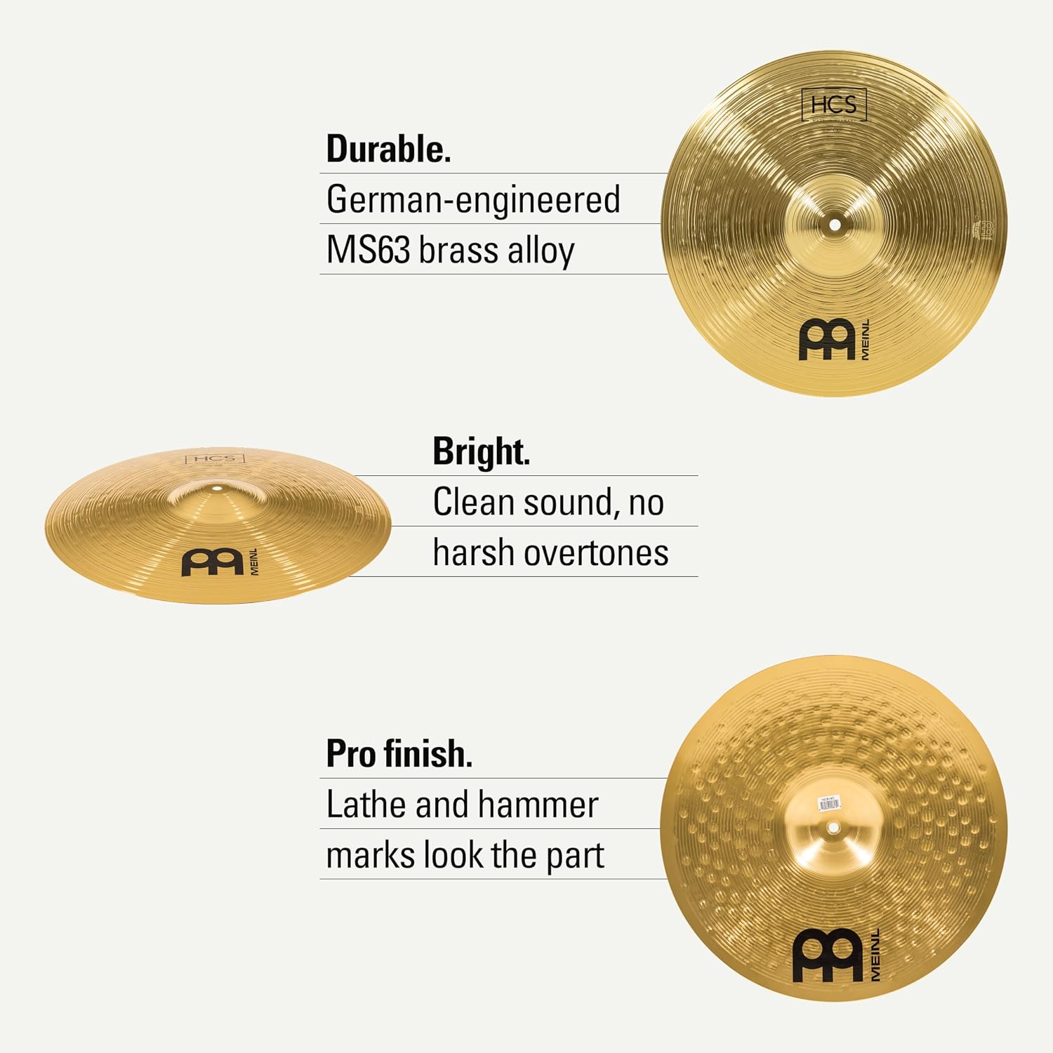 Meinl 18” Crash Cymbal – HCS Traditional Finish Brass for Drum Set, Made In Germany, 2-YEAR WARRANTY (HCS18C) | Durable Brass Alloy