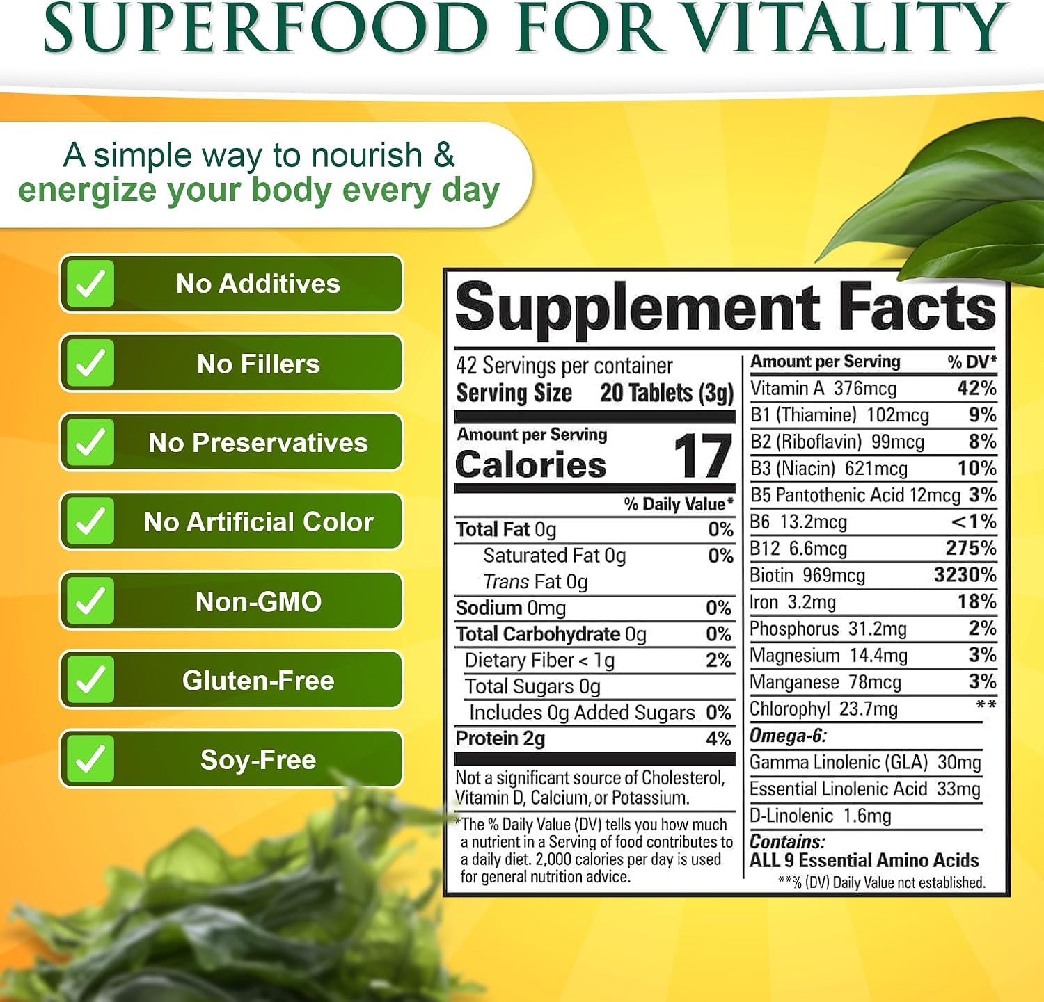 Sunlit Best Organic Spirulina Tablets, Pure Natural Superfood Pills 1000 CT | USDA Certified, 60% Vegan Protein, 18 Amino Acids, Chlorophyll Antioxidants Enzymes, Non GMO, Immune Liver & Energy Support