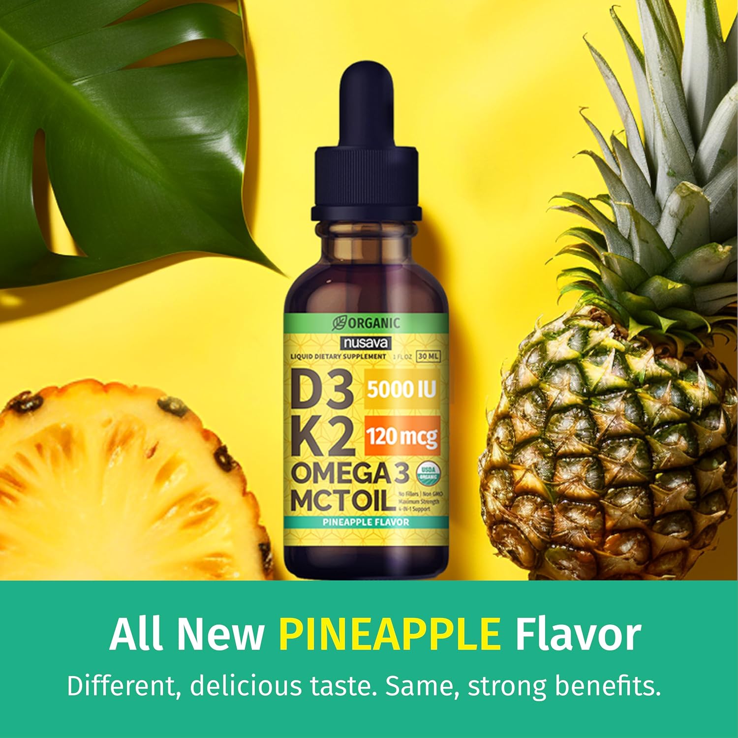 Nusava Organic Vitamin D3 K2 Drops with MCT Oil, Unflavored, Pack of 2