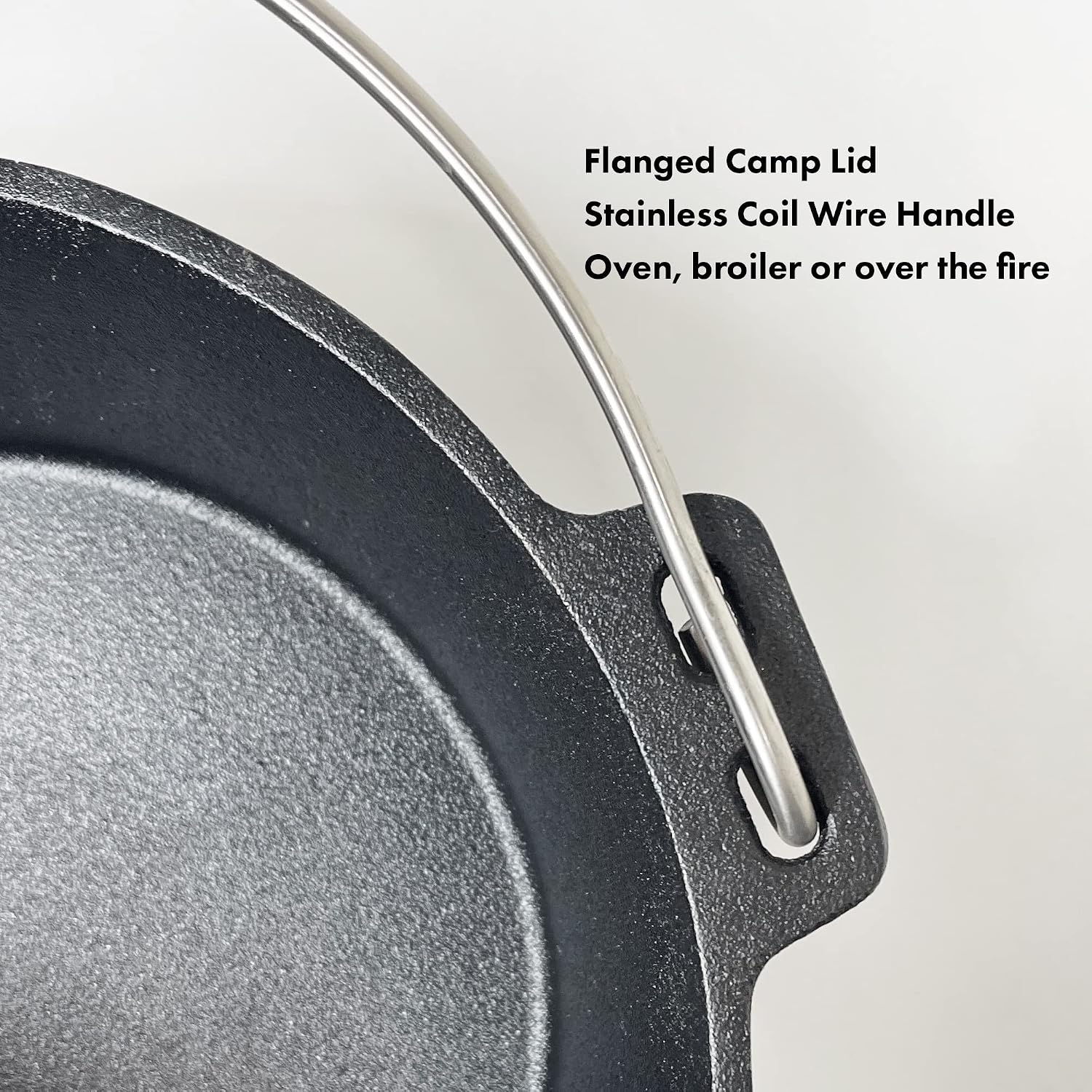 Bayou Classic 7402 2-qt Cast Iron Dutch Oven Features Flanged Camp Lid Stainless Coil Wire Handle Grip Perfect To Use Over A Campfire To Prepare